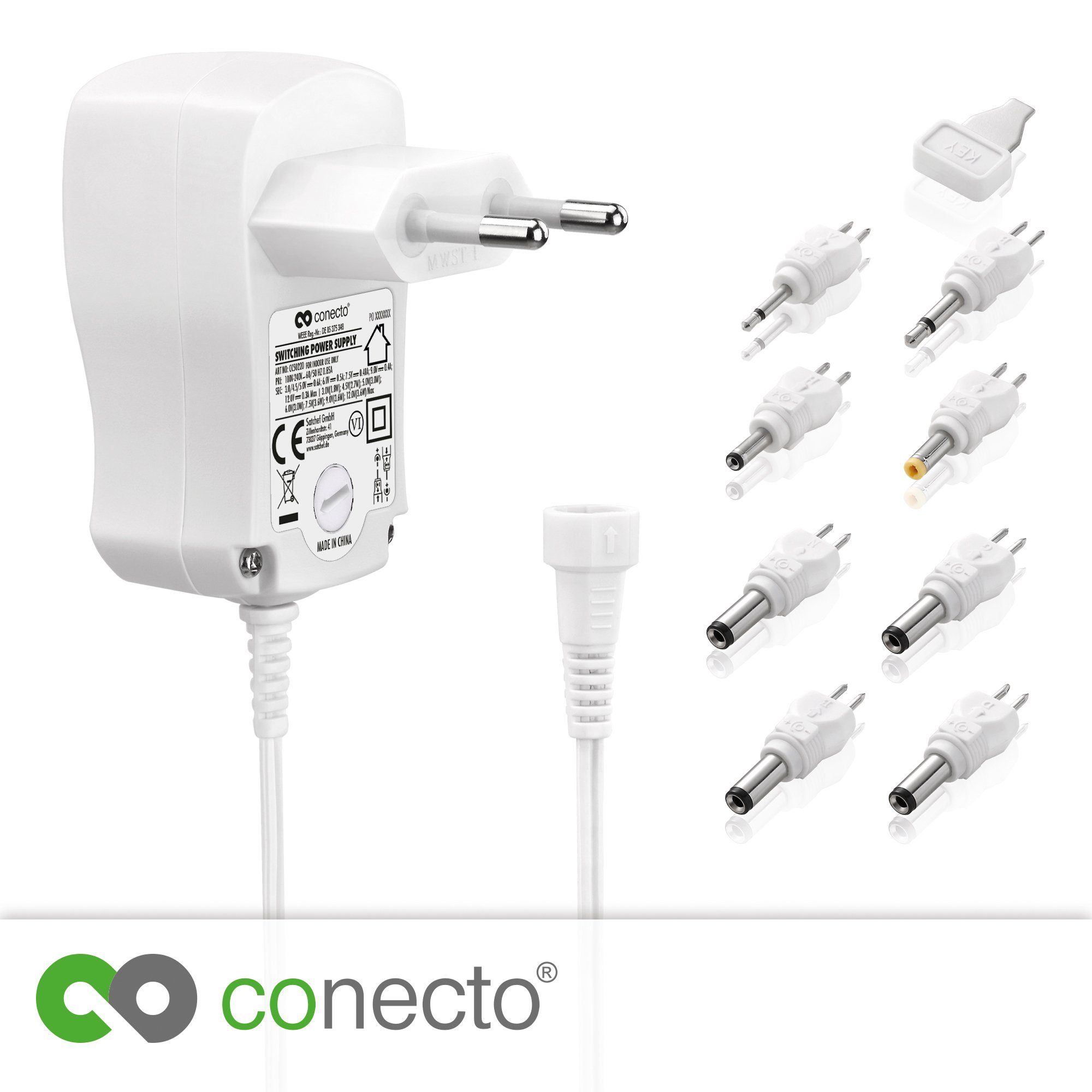 conecto conecto Universal Stecker Netzteil (3V - 12V Drehschalter) mit 8 Adapt Universal-Netzteil