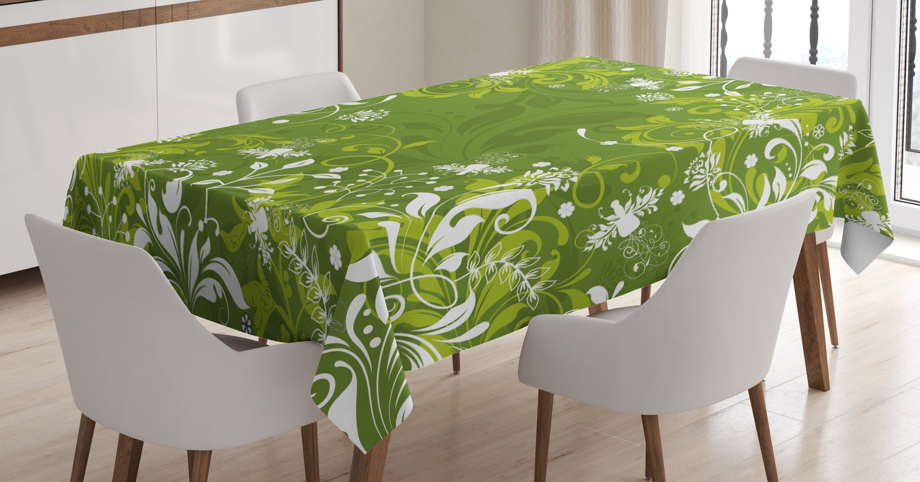 Abakuhaus Tischdecke Farbfest Waschbar Für den Außen Bereich geeignet Klare Farben, Grün Abstract Floral Natur