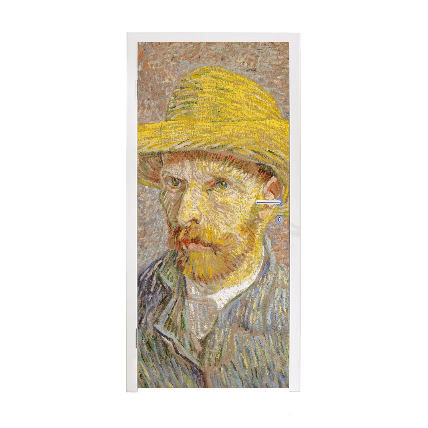 MuchoWow Fototapete bedruckt, St), (1 Türaufkleber, für cm Matt, Selbstbildnis Gogh, van Türtapete 75x205 mit - Tür, Vincent Strohhut