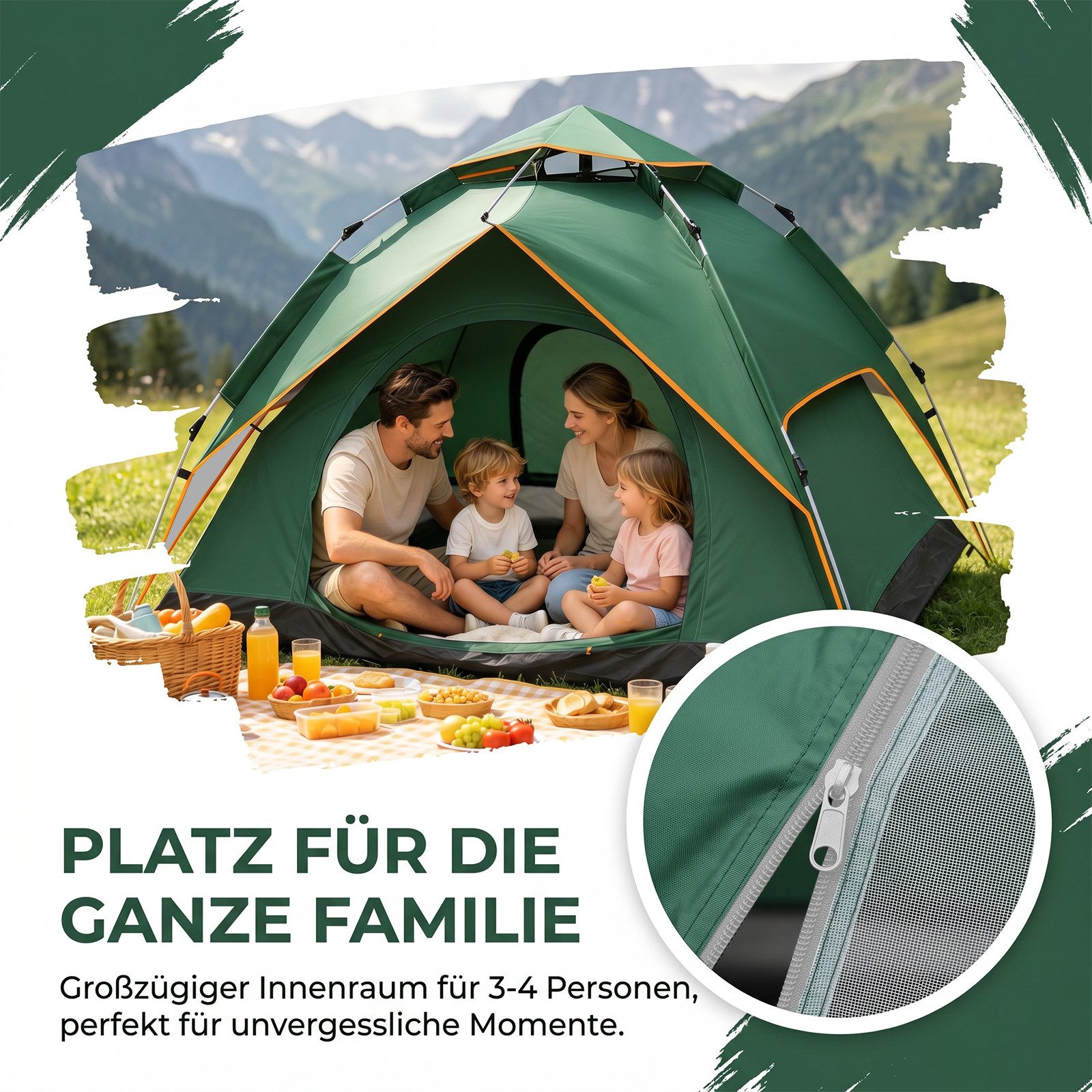 AKKEE Kuppelzelt Automatisches Pop-up-Zelt für 3-4 Personen, wasserdicht, für Camping, Wandern, Picknick, Jagen und Angeln