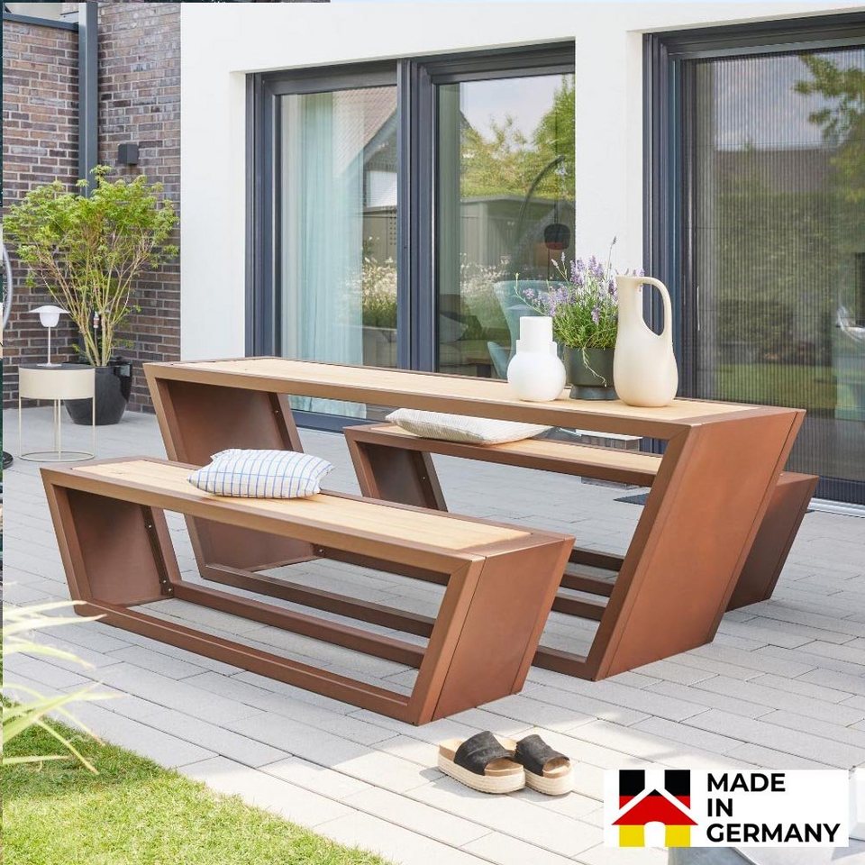 HOME DELUXE Sitzgruppe Tischgarnitur Kobon - Made in Germany, (inkl. 1 x  Gartentisch & 2 x Bank), Gartenmöbel Sitzgruppe Gartengarnitur
