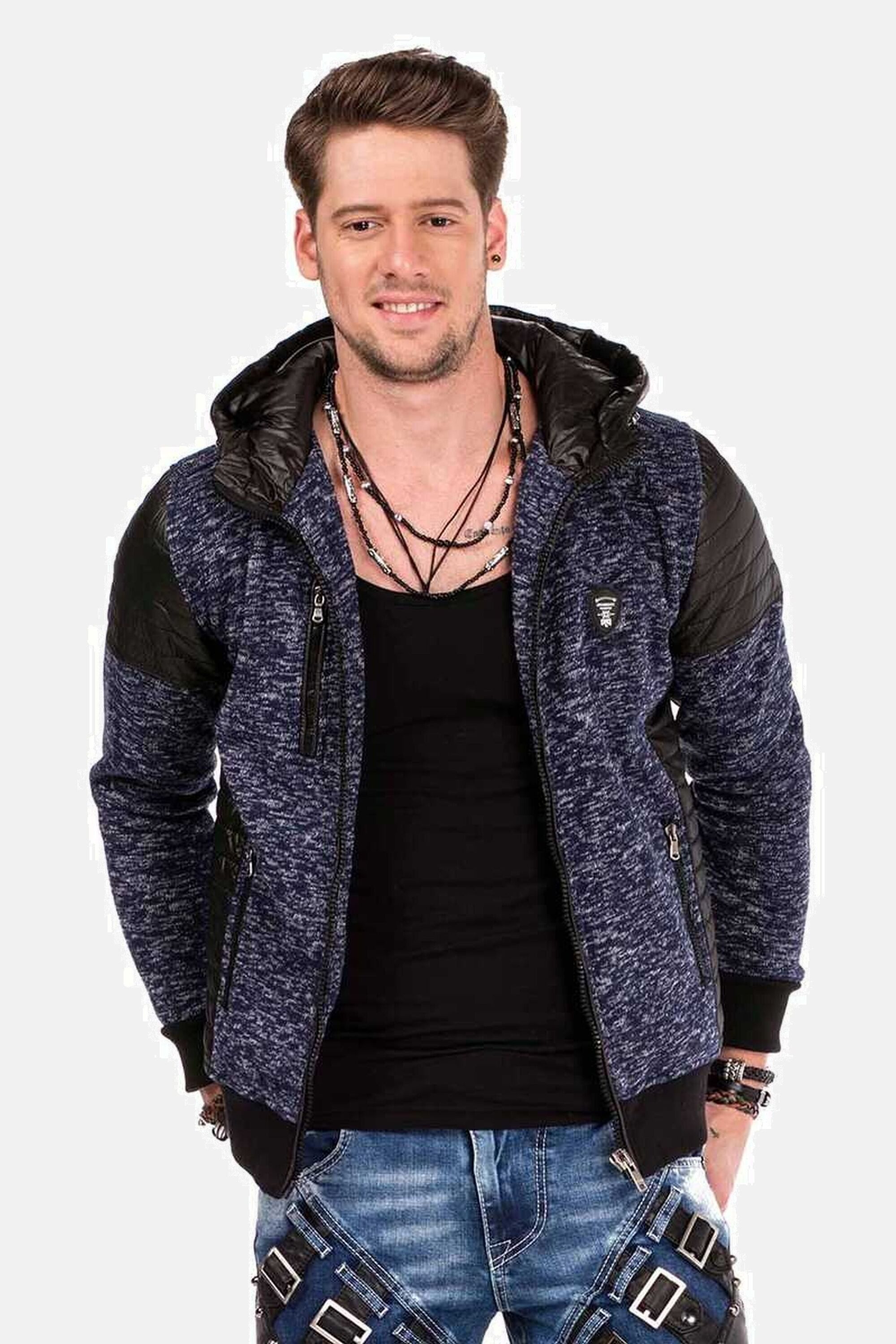 Cipo & Baxx Strickjacke Strickjacke (1-tlg) mit Leder Highlights, CL-310 günstig online kaufen