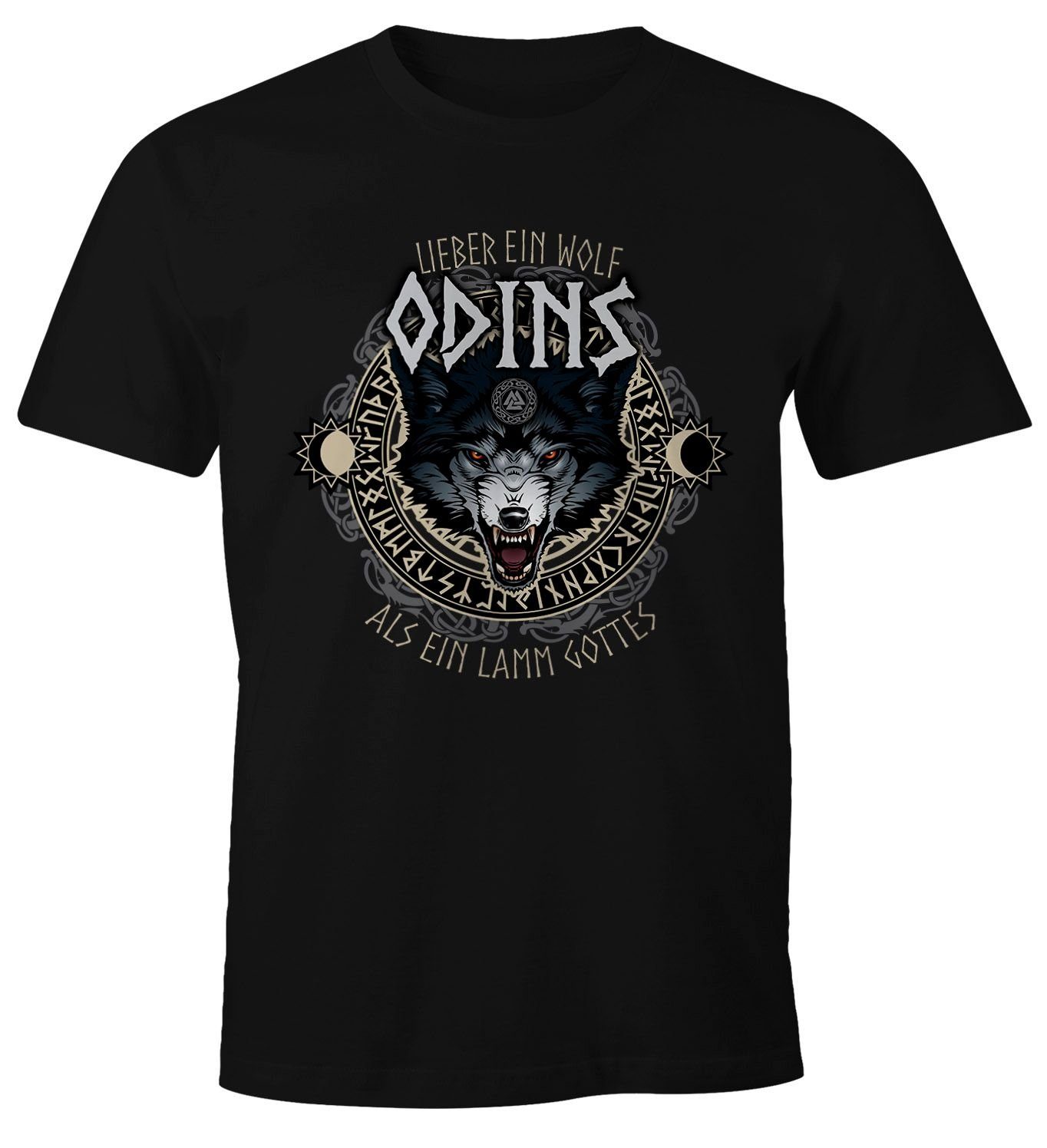 MoonWorks Print-Shirt Herren T-Shirt Lieber ein Wolf Odins als ein Lamm Gottes Fun-Shirt Moonworks® mit Print