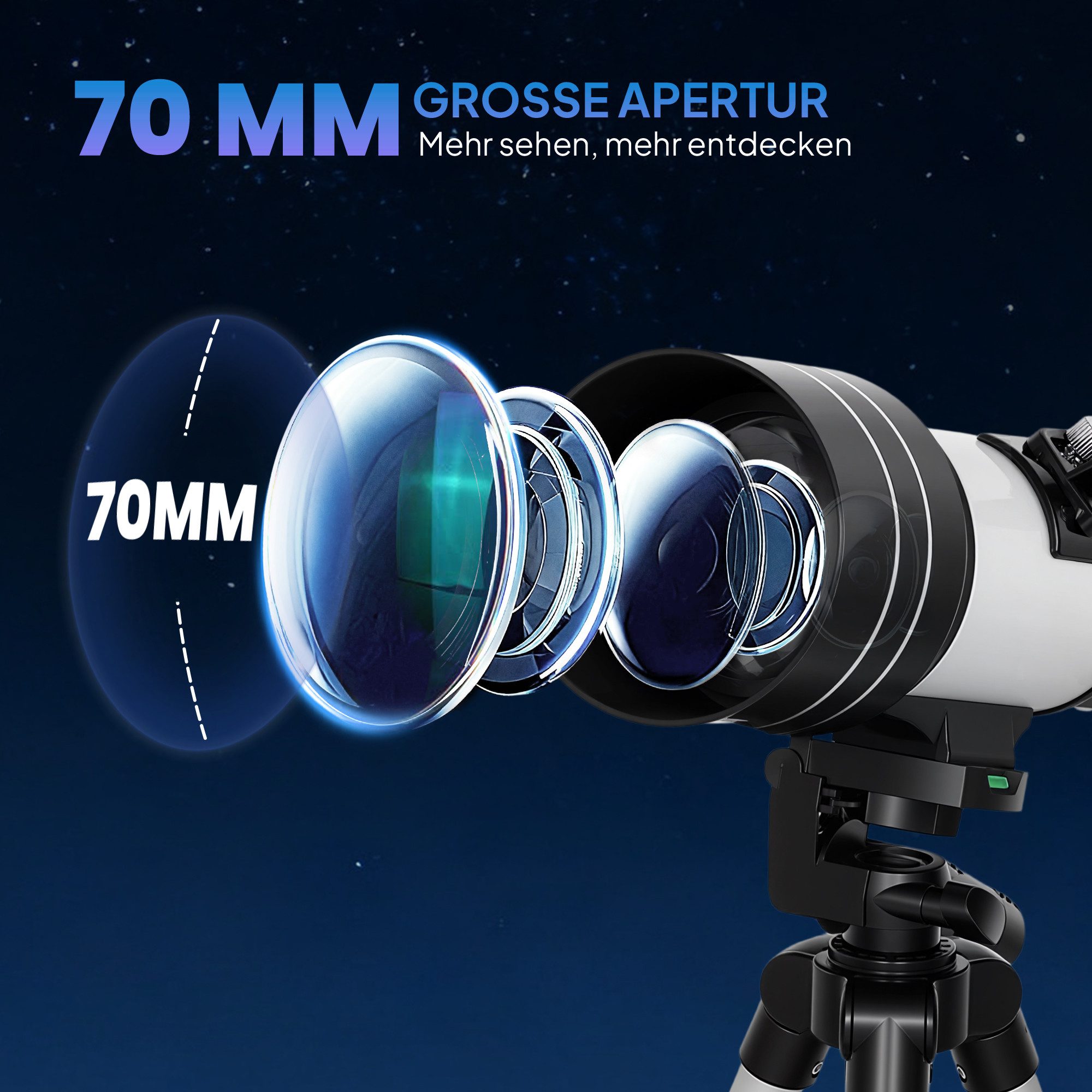 Outsunny Teleskop Astronomie Anfänger Teleskop 70mm Aperture 300mm AZ Mount, verstellbares Stativ, Weiß – Bild 4 von 5