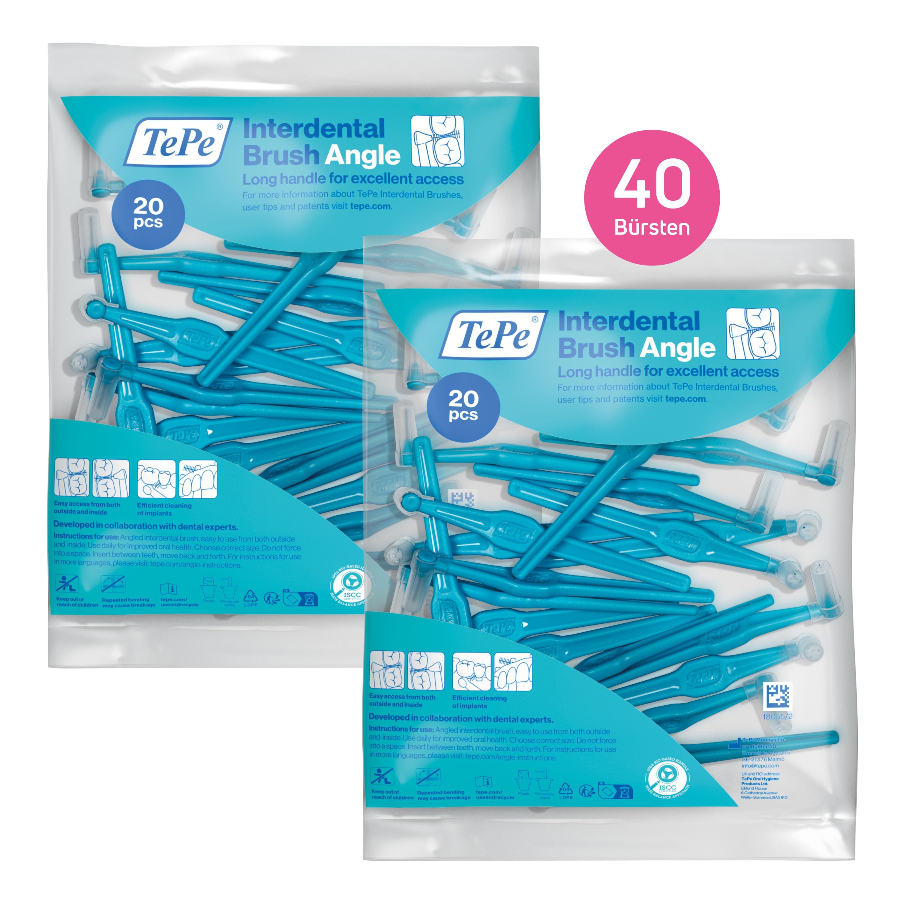 TePe Interdentalbürsten 40er-Pack TePe Original Zahnreinigungsstäbchen aus Schweden, inkl. 20 Schutzkappen