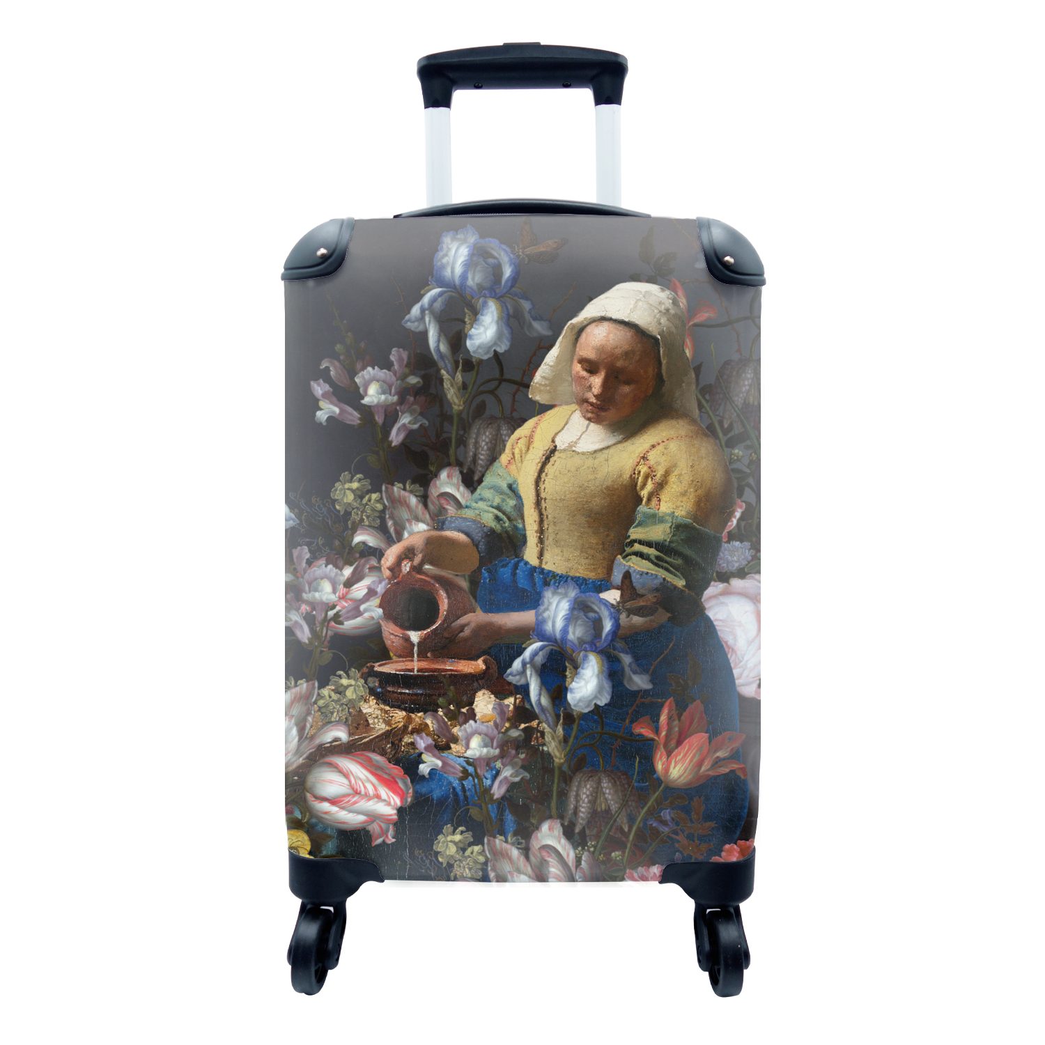 MuchoWow Handgepäckkoffer Milchmädchen - Johannes Vermeer - Blumen, 4 Rollen, Reisetasche mit rollen, Handgepäck für Ferien, Trolley, Reisekoffer