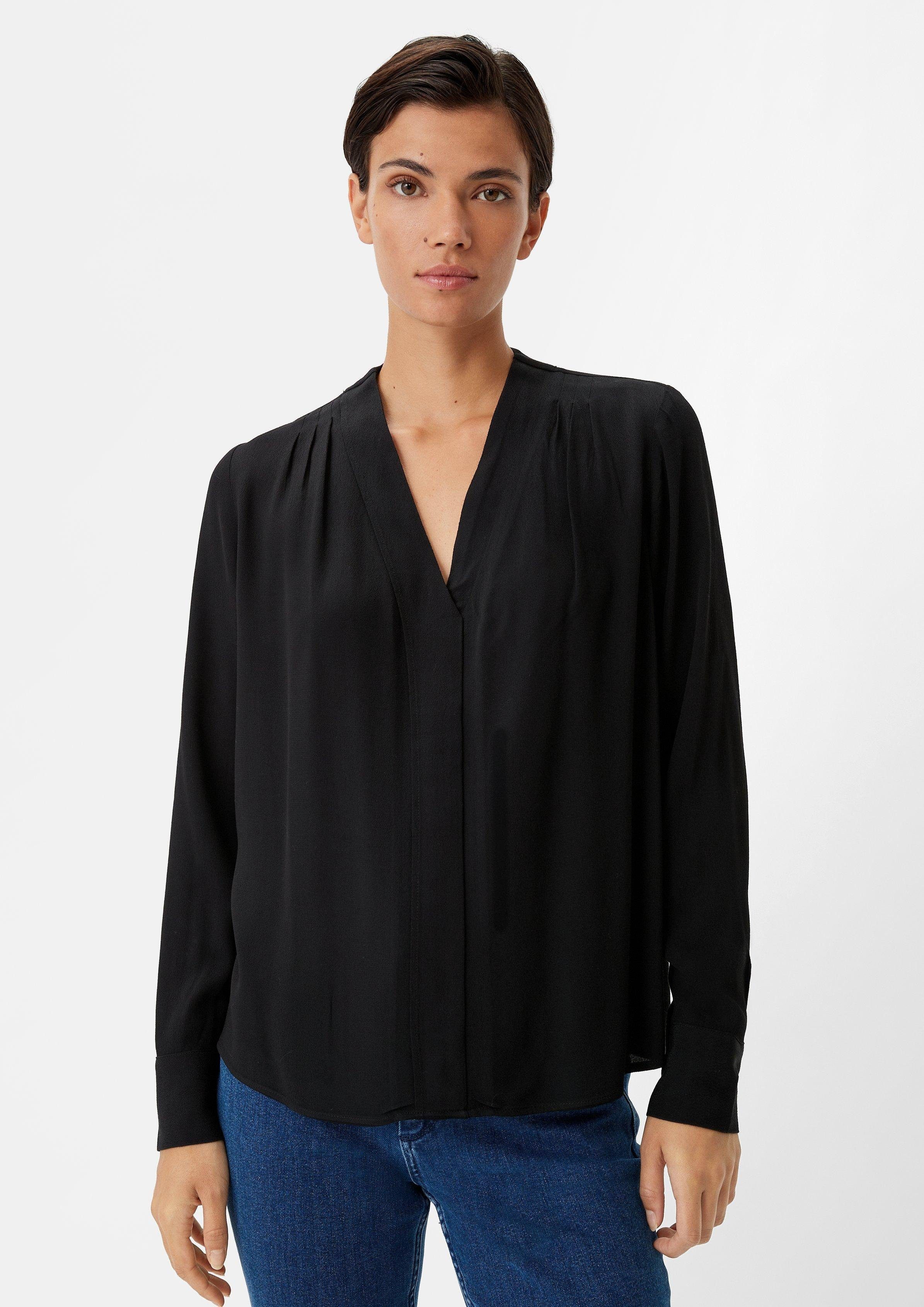 Langarmbluse Crêpe-Bluse mit Plisseefalte