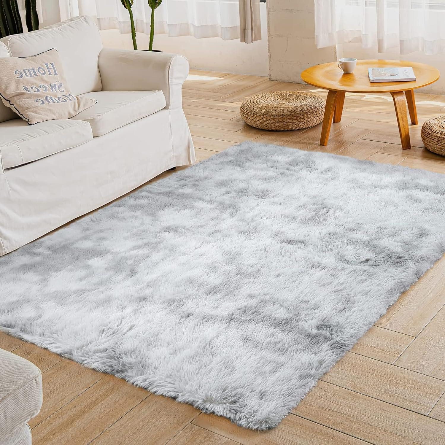 Hochflor-Teppich Hochflor Shaggy Teppich Flauschig Weich 200x300 cm Hellgrau
