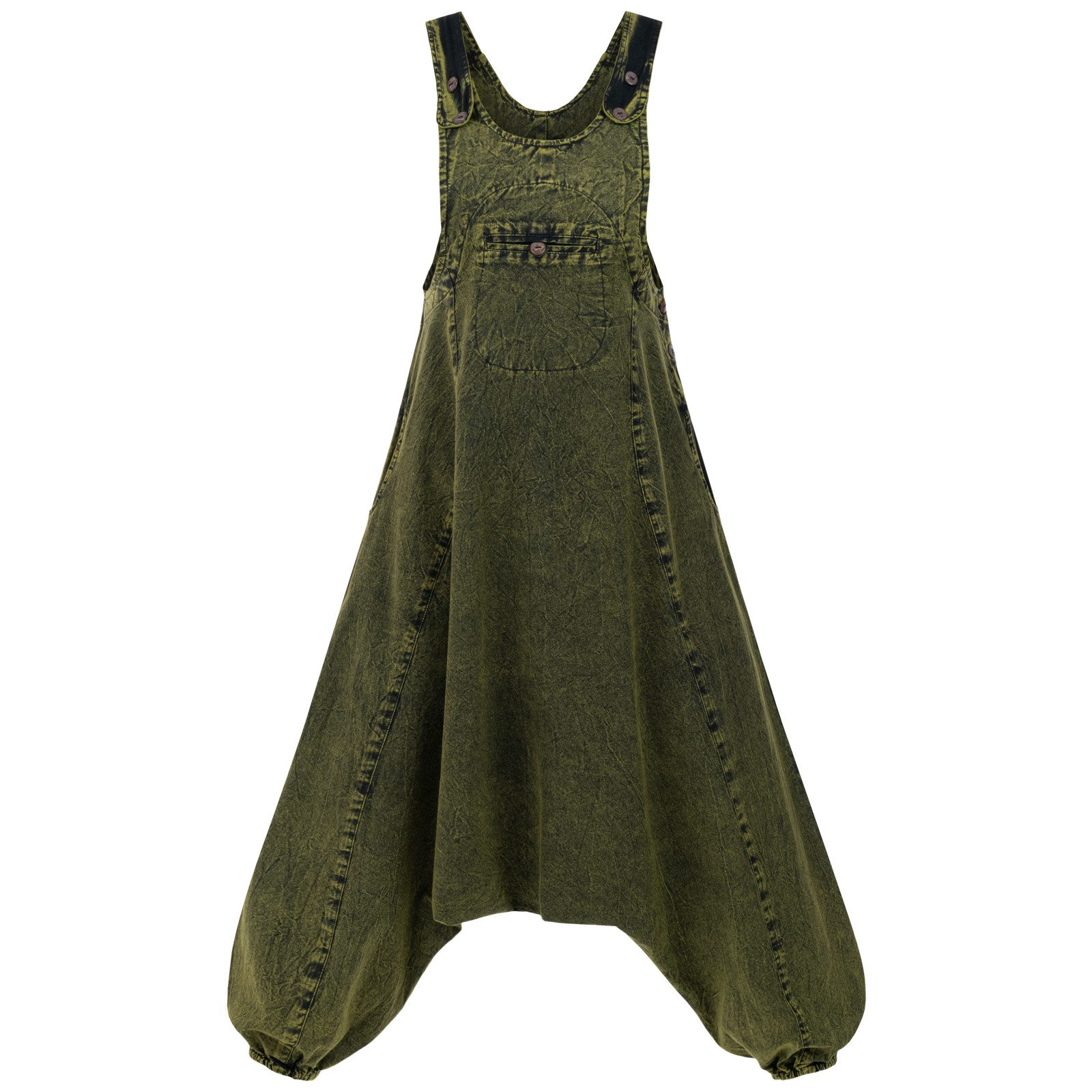 KUNST UND MAGIE Latzhose Hippie Latz/Haremshose Hose 70er Jumpsuit Overall Stonewashed Catsuit