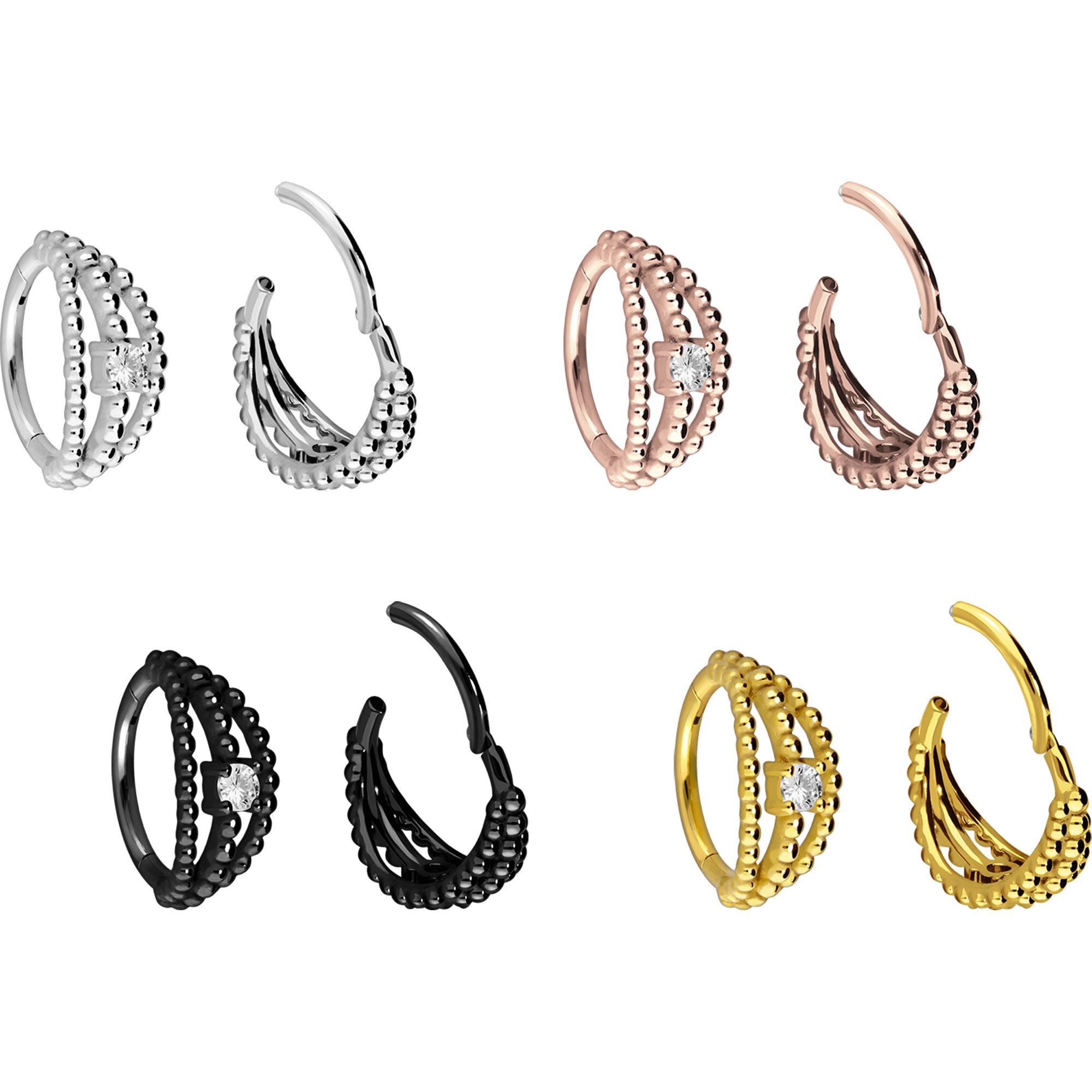 PIERCINGLINE Nasenpiercing Chirurgenstahl Segmentring Clicker 3 KUGELREIHEN + KRISTALL (Clicker, 1-tlg), Ohrpiercing für Conch, Helix, Tragus, Daith, Lobe