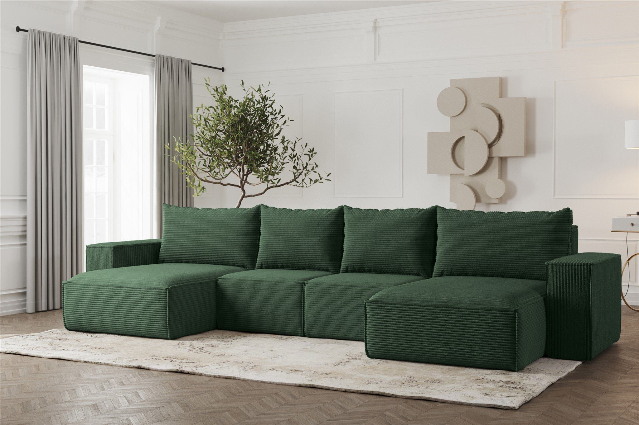 Fun Möbel Wohnlandschaft Sofa U-Form ESTELLE mit Schlaffunktion Stoff, inkl. Bettkasten, Rücken echt bezogen