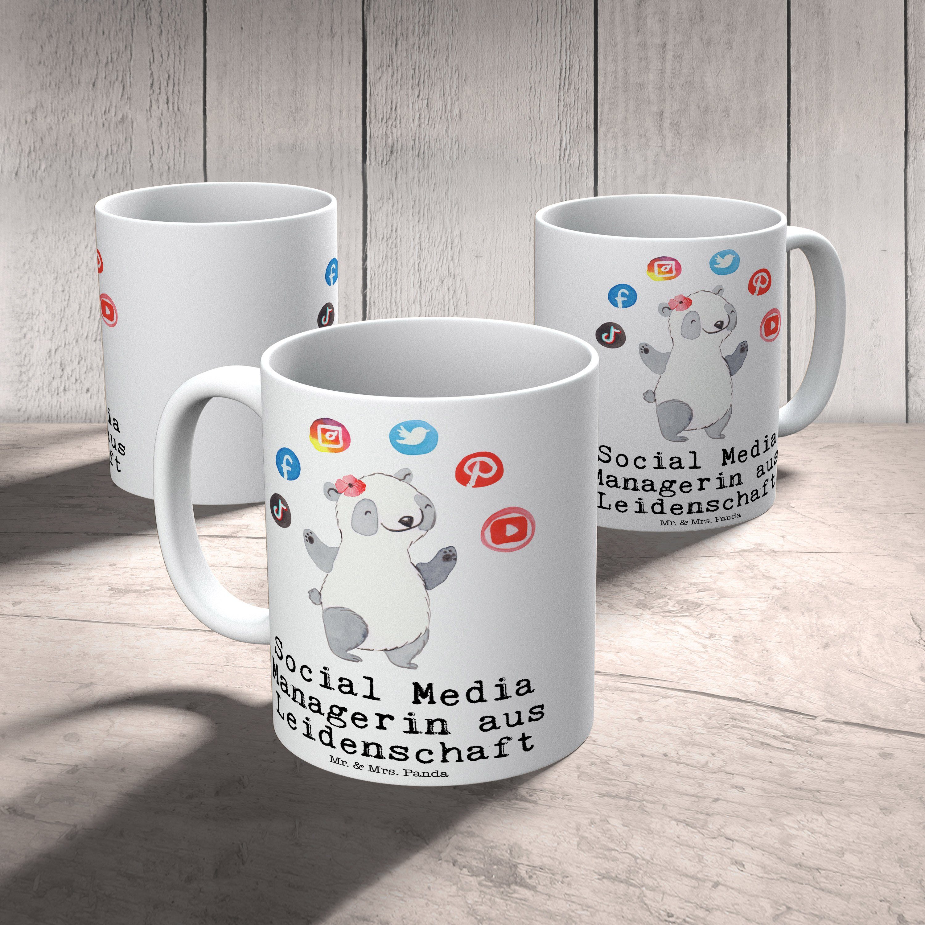 Mr. & Mrs. Panda Tasse Media Keramik Social Leidenschaft Managerin Geschenk, - aus Weiß - Teebecher