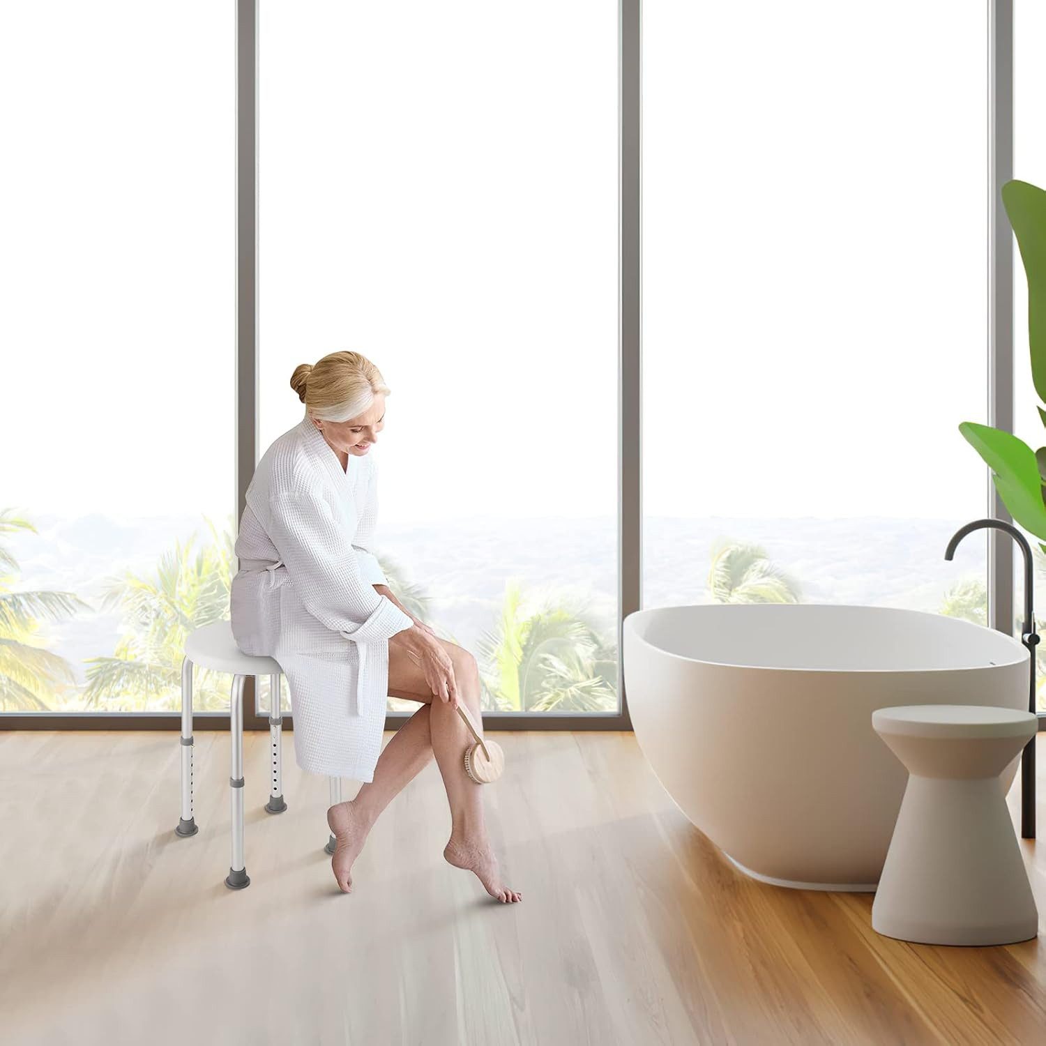 BlingBin Duschhocker Badhocker, höhenverstellbarer Duschstuhl mit Rutschfesten Gummifüßen, belastbar bis 120 kg, 6-Fach Höhenverstellbar (36-54 cm), für ältere Senioren, Schwangere