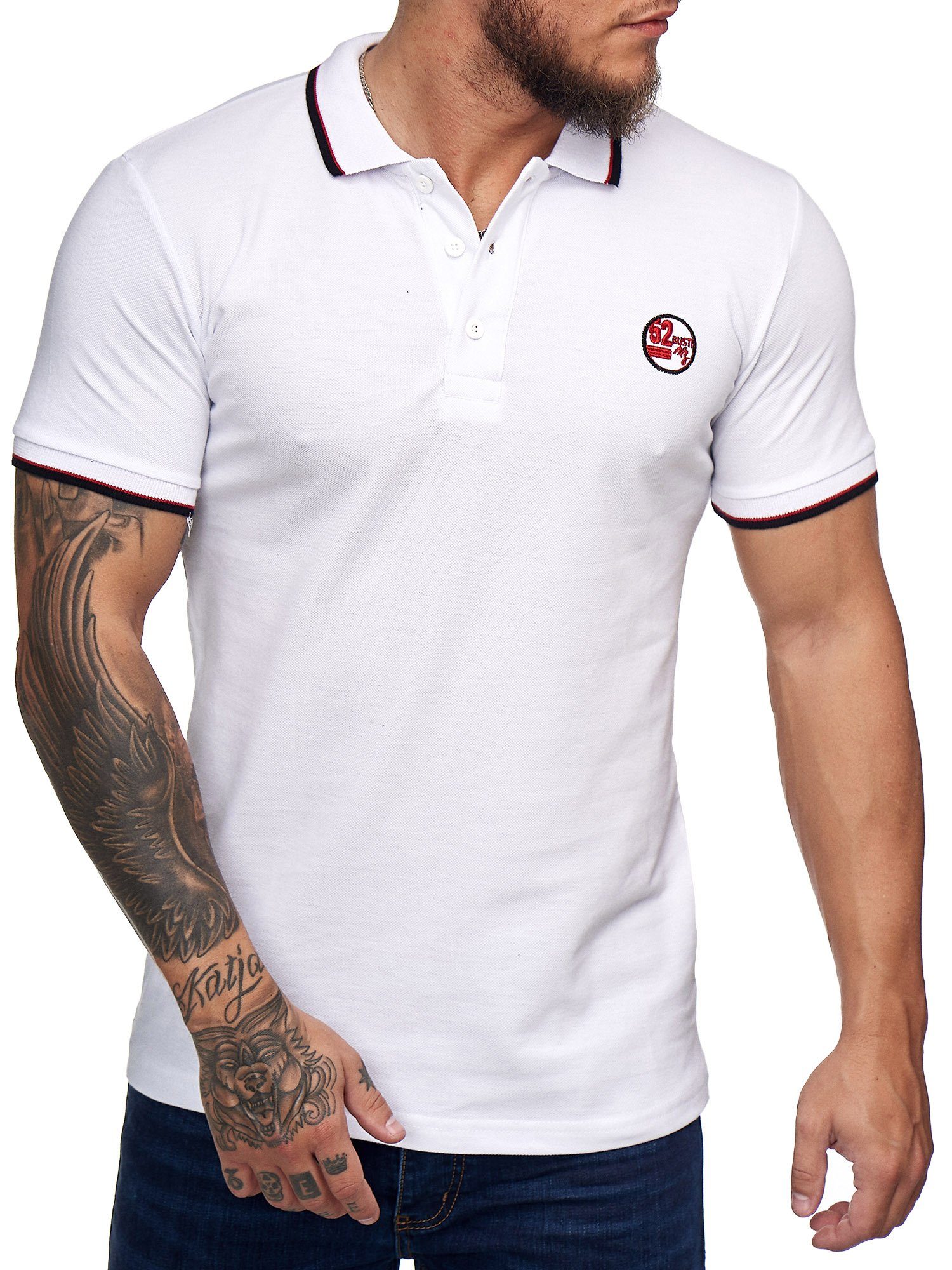 Code47 T-Shirt Code47 Herren Poloshirt Polohemd Basic Kurzarm Einfarbig Slim Fit (1-tlg) Weiss