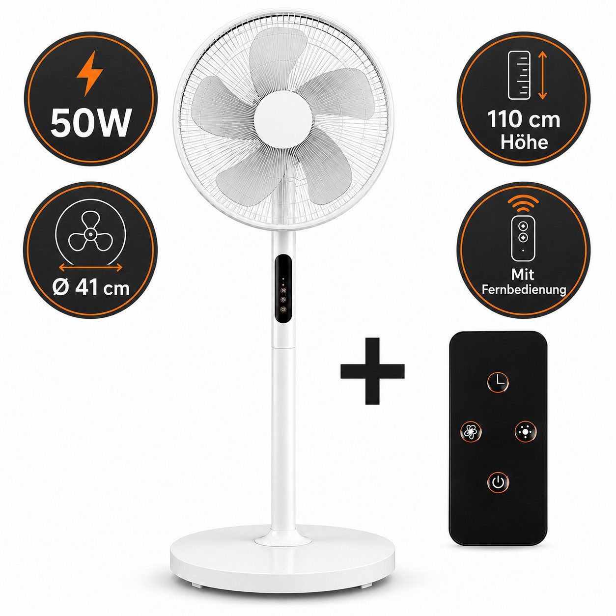 Ertex Standventilator Standventilator Ventilator Oszillierend 50W+ Fernbedienung TIMER YIU