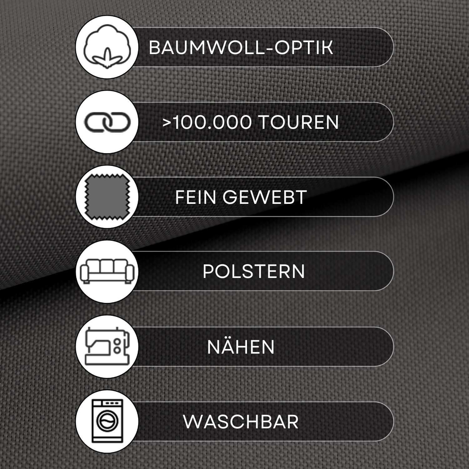 novely® Stoff HANAU UNI - Polsterstoff in Baumwoll-Optik, Robust, Pflegeleicht, Waschbar, Meterware, 1lfm