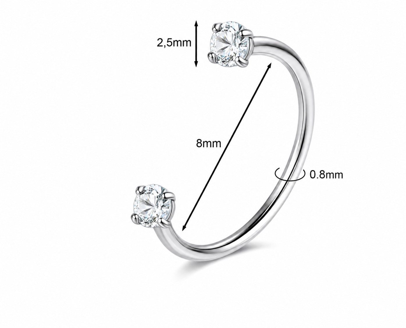 Karisma Schmuck Nasenpiercing Nasenstecker Chirurgenstahl 0,8mm mit 2mm/2,5mm, Zirkonia Stein – Bild 2 von 3