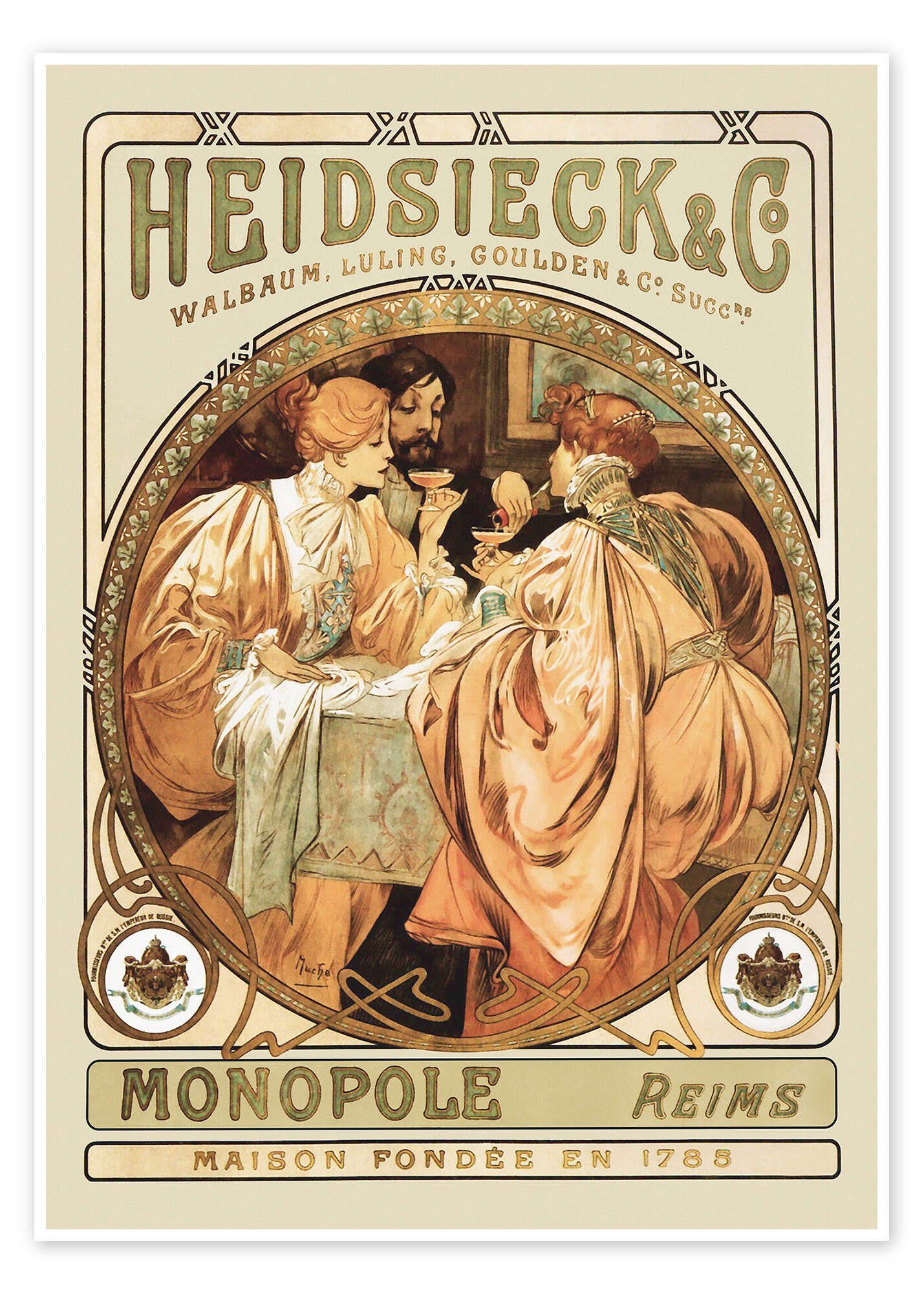 Posterlounge Poster Alfons Mucha, Heidsieck Champagner, Küche Vintage Malerei