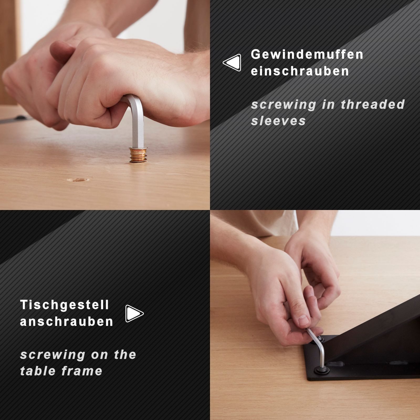 SO-TECH® Montagezubehör Schraubenset mit Gewinde-/Einschraubmuffen & Unterlegscheiben (1 St., je 16 Stück), Schrauben M8 x 20mm, Einschraubmuffen M8 x 15mm für Tischgestelle etc