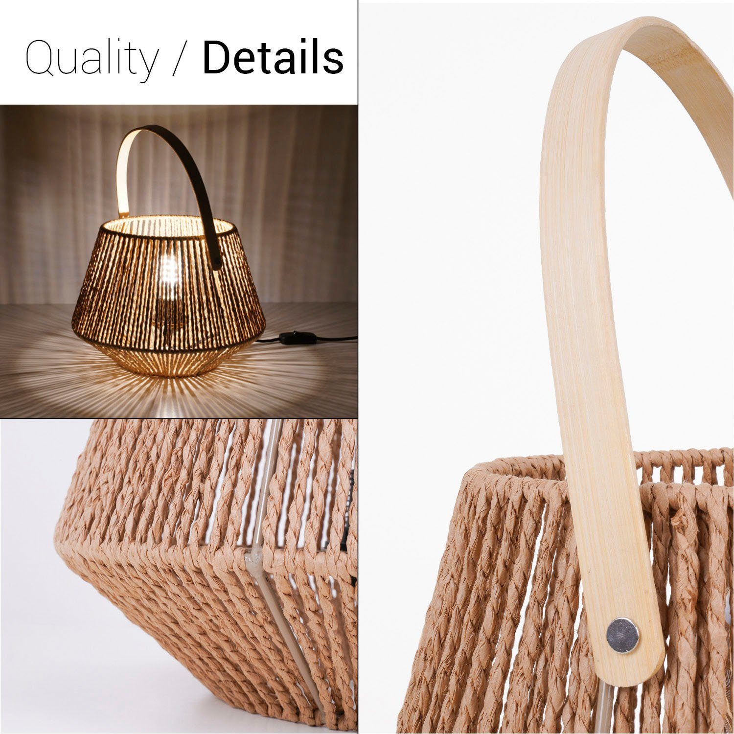 Paco Home Tischleuchte CISCO, ohne Leuchtmittel, Schreib Nachttisch Lampe Leselampe Lederband Korb E27