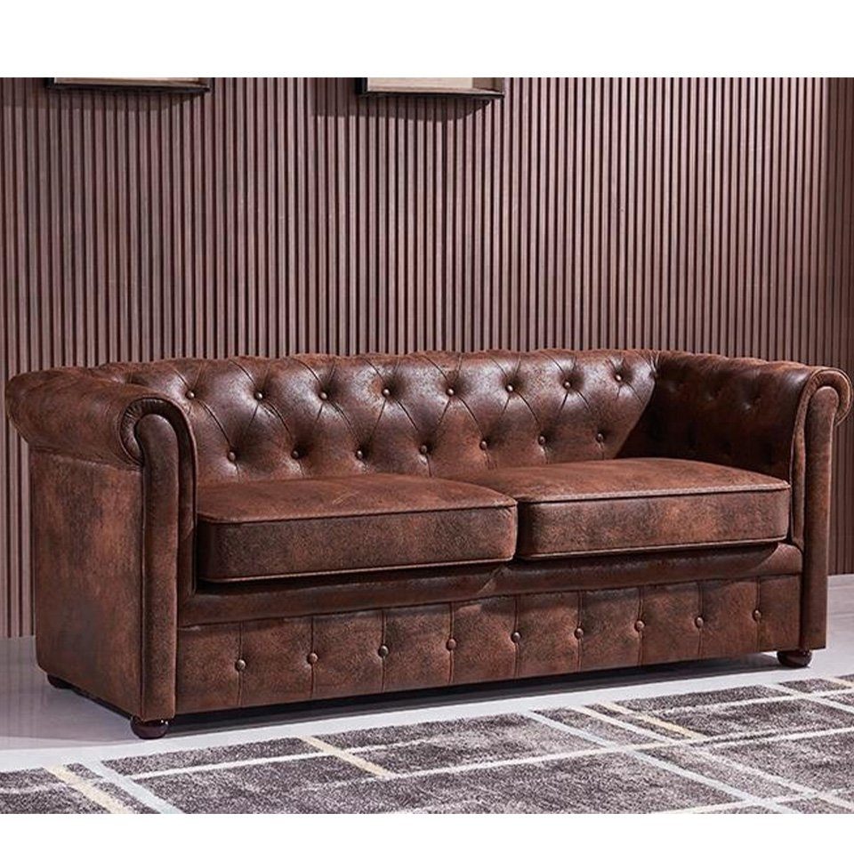 JVmoebel Sofa Braune Luxus Chesterfield Couch Dreisitzer Modern Neu, Made in Europe