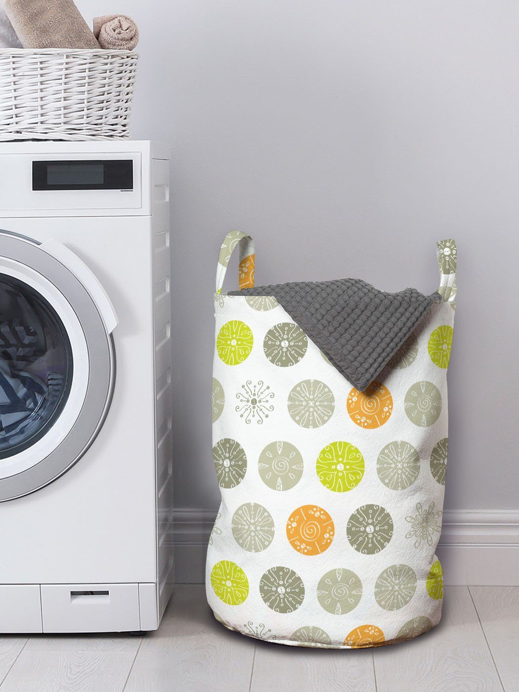 Wäschekorb Wirbels-Kreise für Waschsalons, Kordelzugverschluss mit Abakuhaus und Curls Griffen Wäschesäckchen Abstrakt
