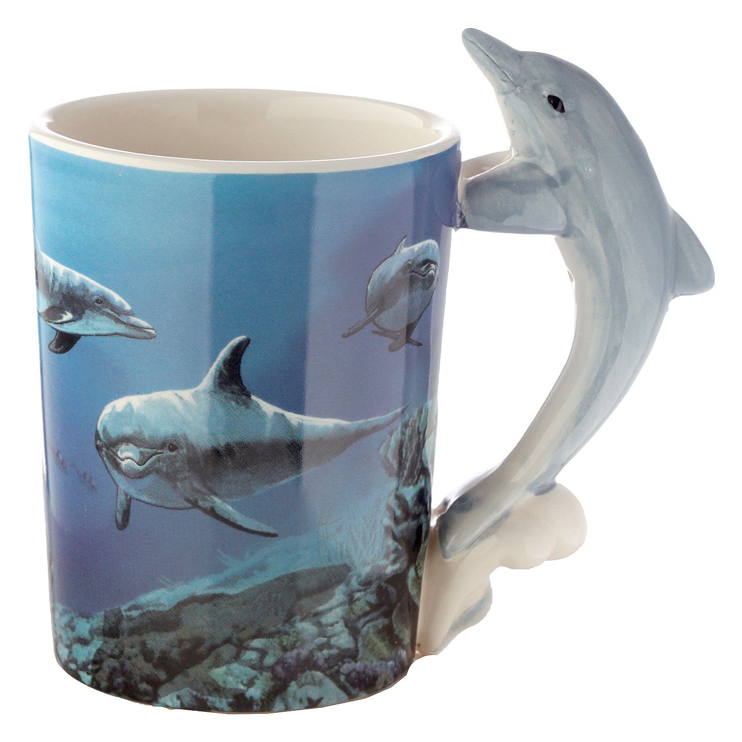 Puckator Tasse Delfin Tasse mit 3D Henkel Unterwasserwelt