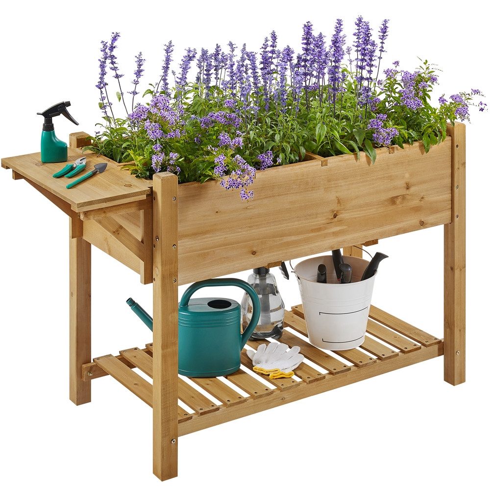 Yaheetech Hochbeet aus Tannenholz mit 8 Abnehmbaren Fächern & Pflanztasche Blumenkasten, Gartenhochbeet aus Holz, Pflanztreppe Blumenkasten
