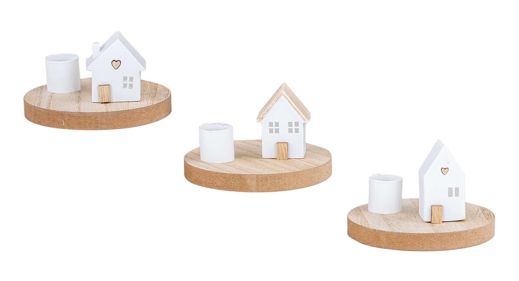 Levandeo® Kerzenhalter, 3er Set Kerzenhalter Haus Weiß Natur Stabkerzen Tis günstig online kaufen