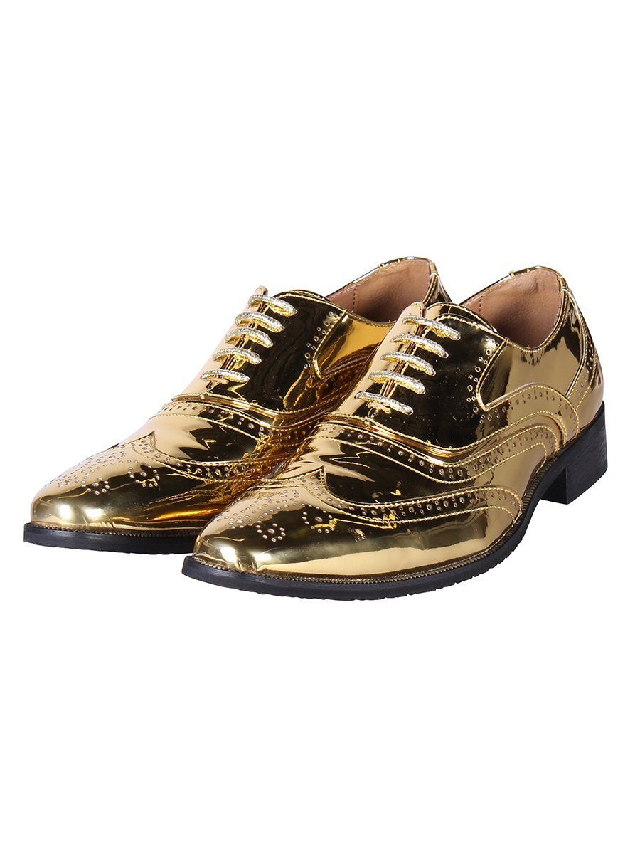 thetru Kostüm Oxford Herrenschuh gold, Elegante Brogue Schnürschuhe in knalliger Farbe