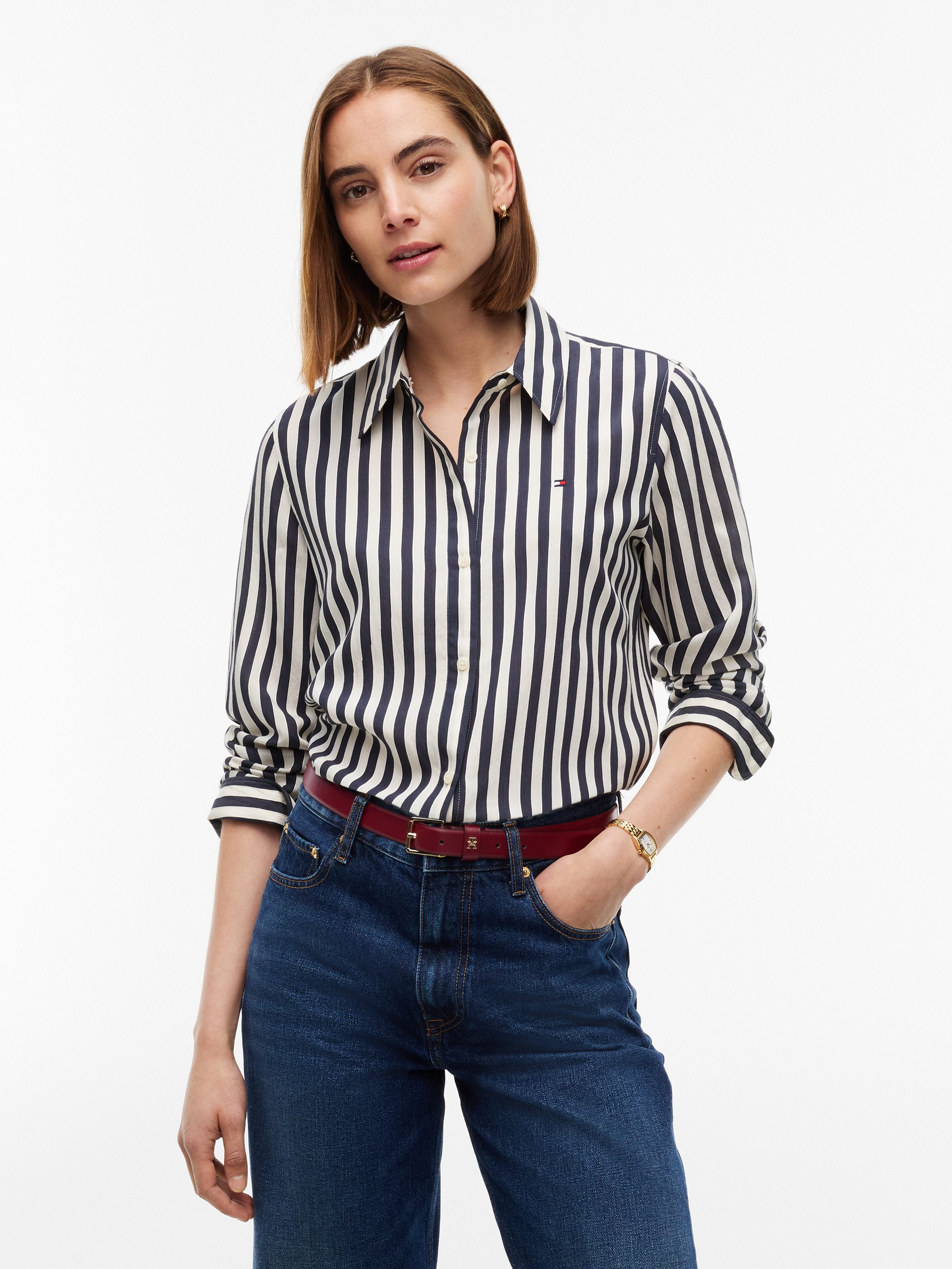 Tommy Hilfiger Langarmbluse FLUID REGULAR STP SHIRT Viskosemischung, regular fit