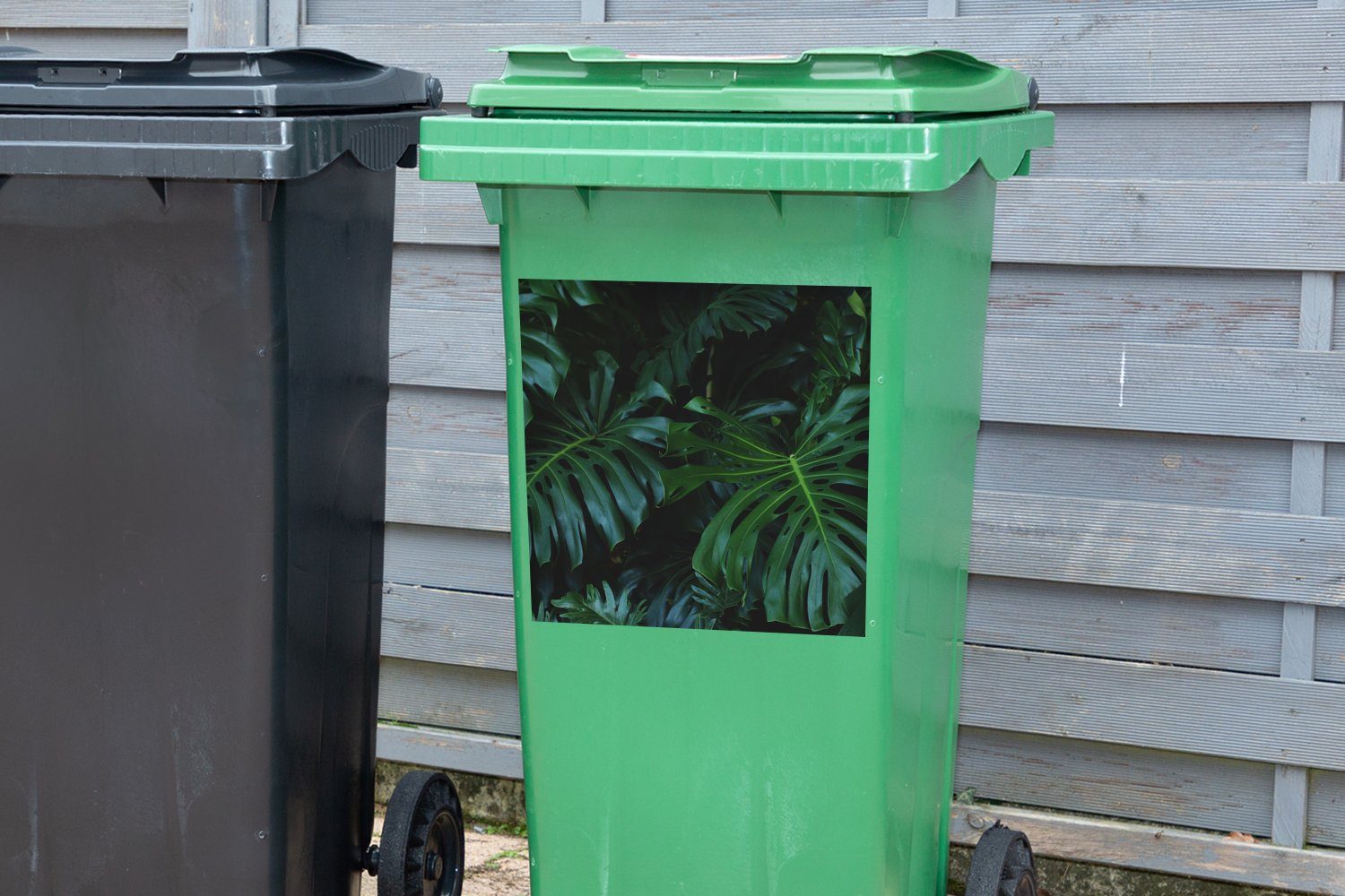 Monstera Tropisch Mülleimer-aufkleber, Wandsticker (1 Abfalbehälter Mülltonne, Container, - Sticker, St), - Blätter MuchoWow - Dschungel