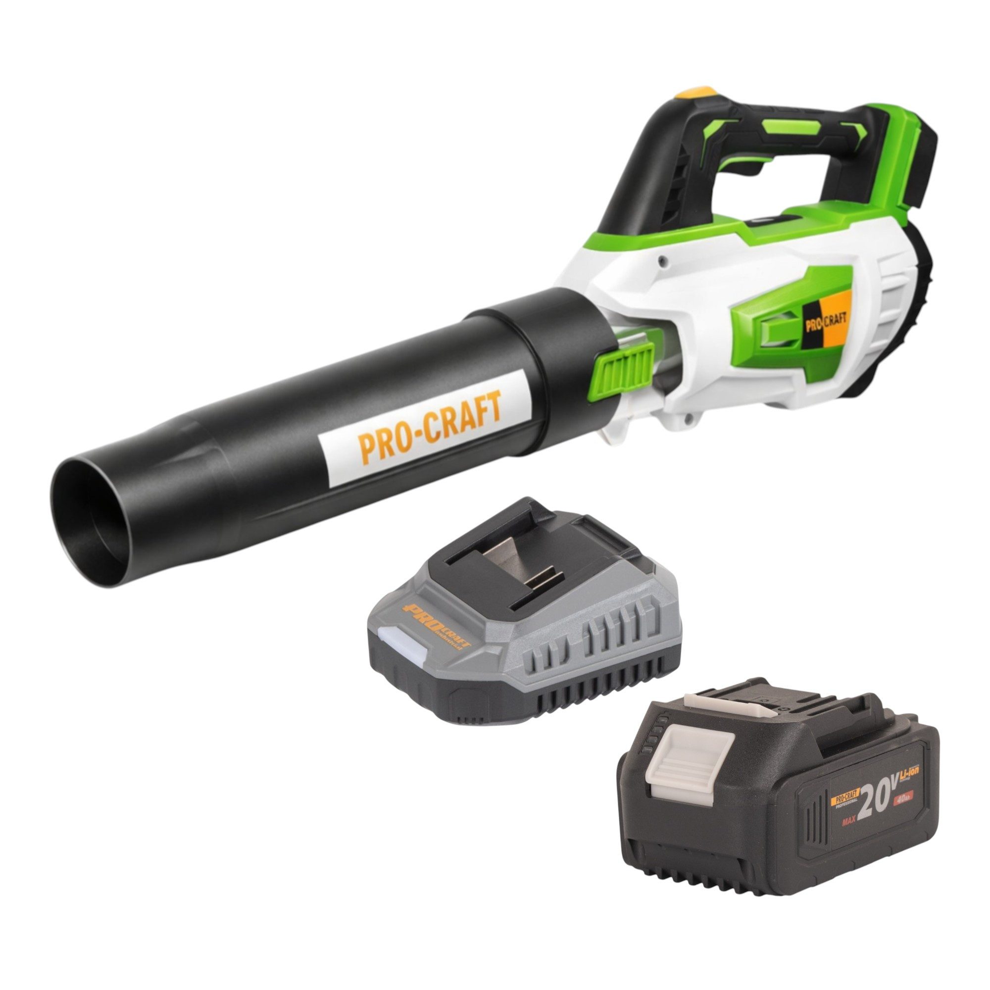 PRO CRAFT Akku-Laubbläser PB20 Akku Laubbläser 20 V TURBO + 1x Akku 4,0 Ah + Ladegerät