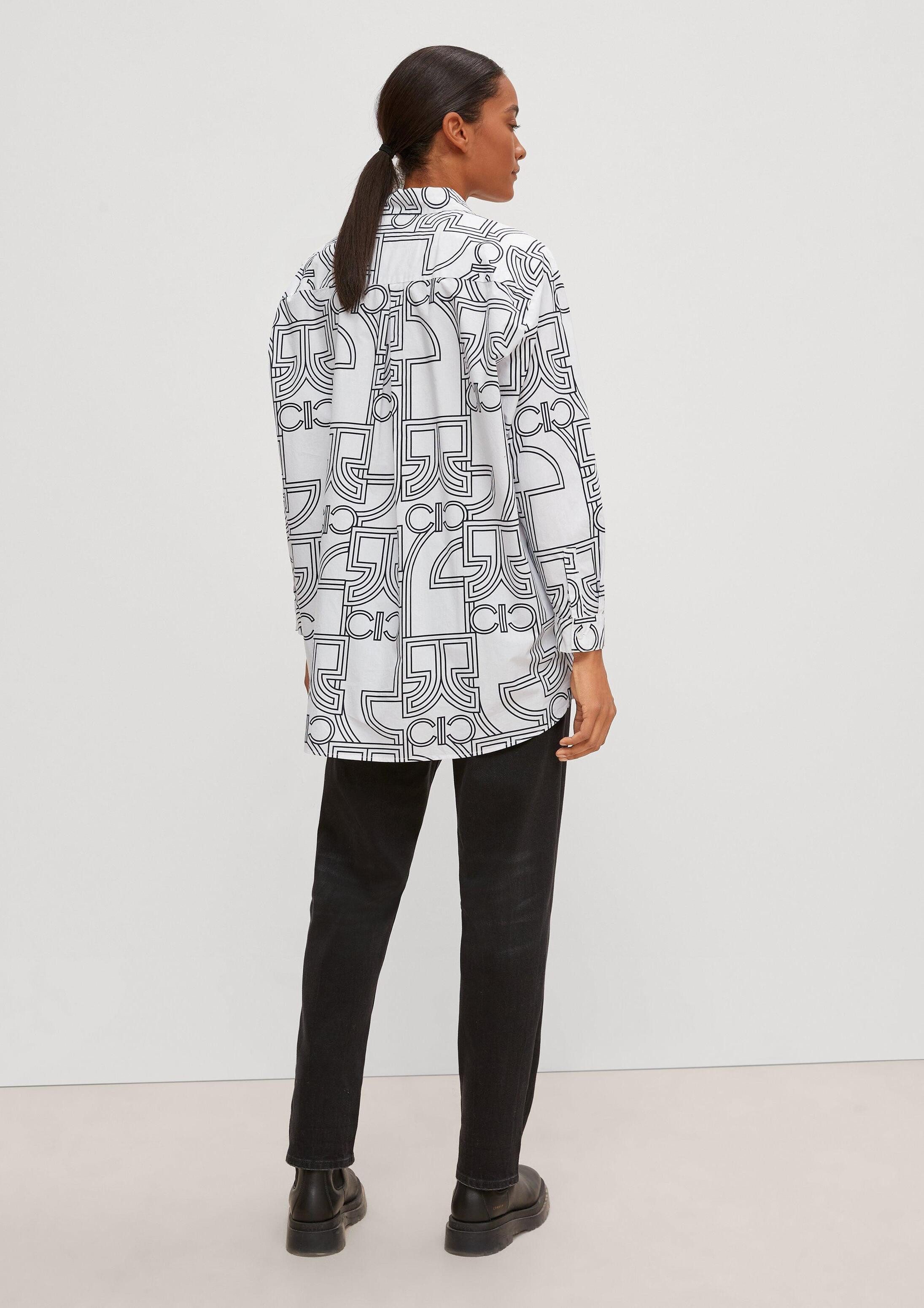 comma Langarmbluse Bluse Lockere Label-Bluse