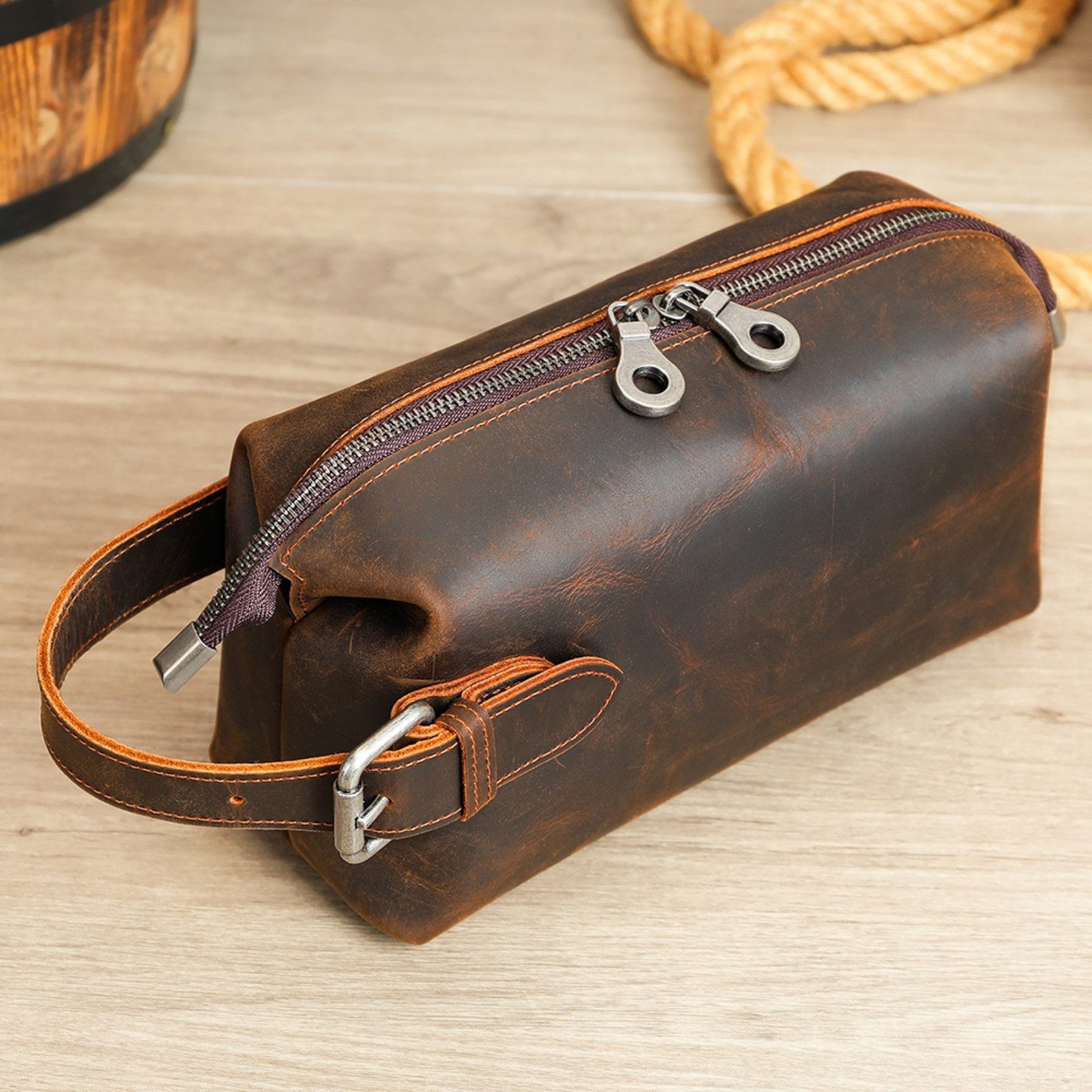 Kulturbeutel Herren Leder Kulturbeutel Reise Dopp Kit Organizer Vintage Waschbeutel