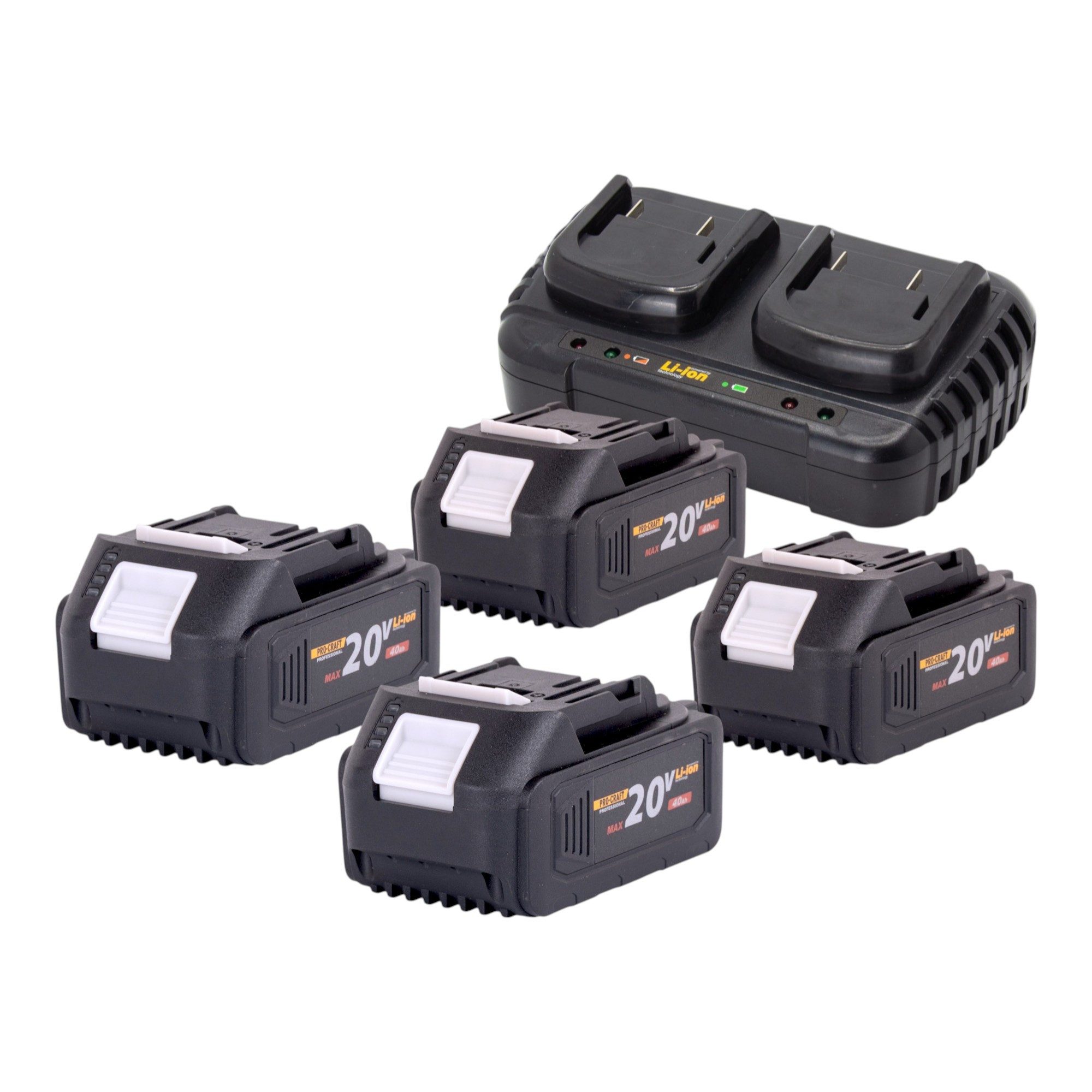 PRO CRAFT Akkurasenmäher PLM22bb Akku Rasenmäher 40 V (2x 20 V) 430 mm Brushless + 4x Akku
