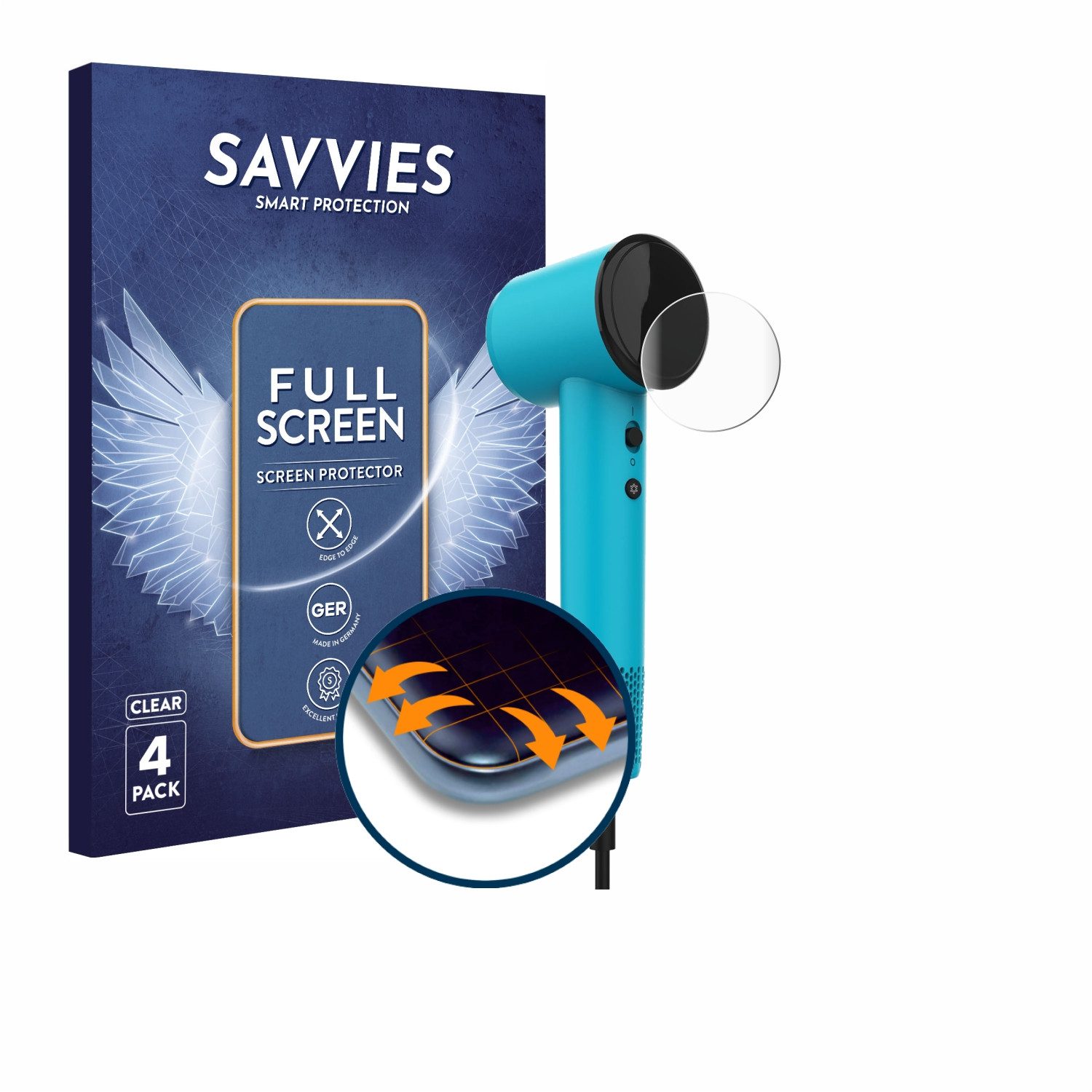 Savvies Displayschutzfolie Fullscreen Schutzfolie für Cecotec DryNova, 4 Stück, Displayschutz Folie Fullcover Klar Transparent