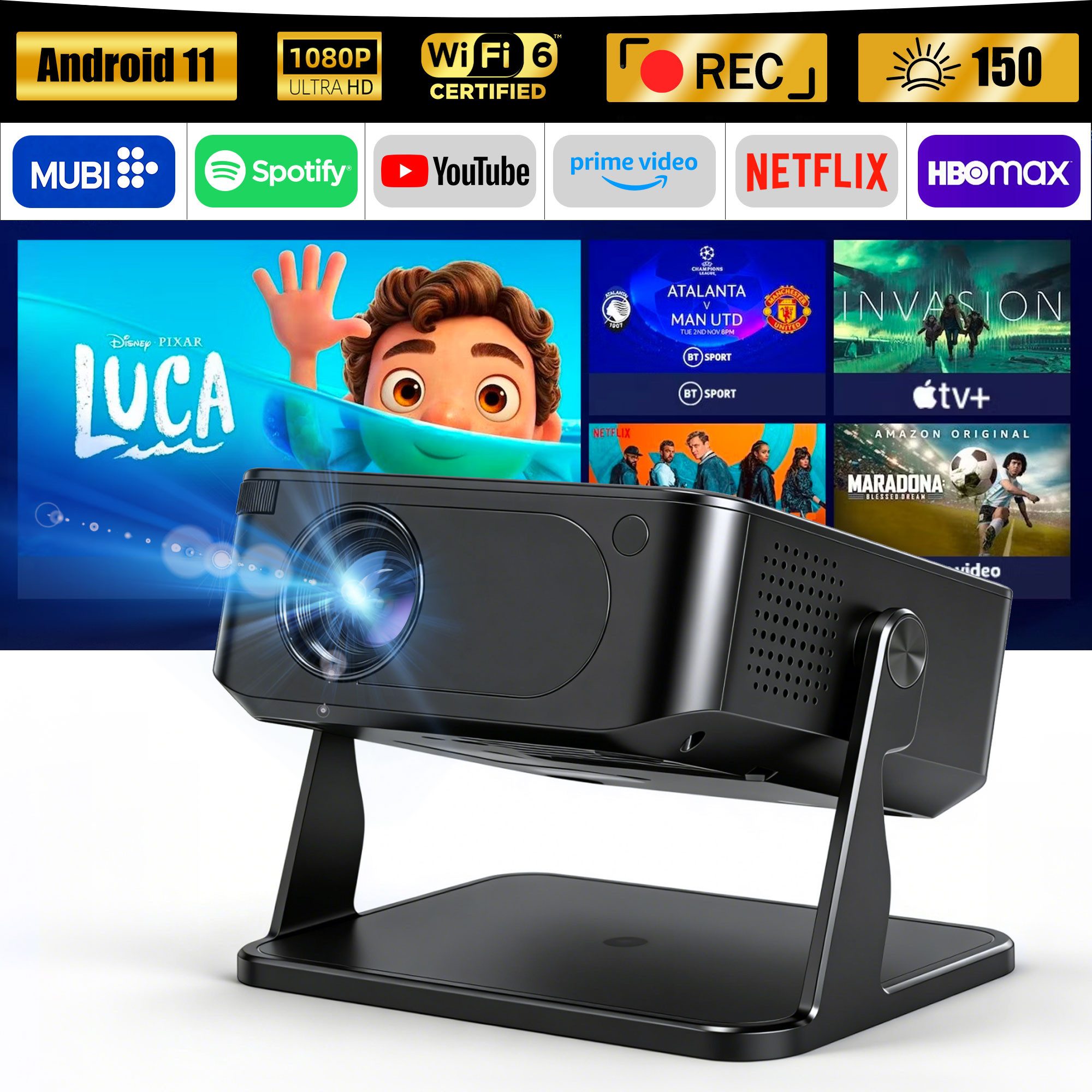 Vornix LCD-Beamer LCD-Beamer (10000:1, 1280x720P px, Full HD Beamer mit WiFi 6,Android 11.0, automatische Trapezkorrektur)
