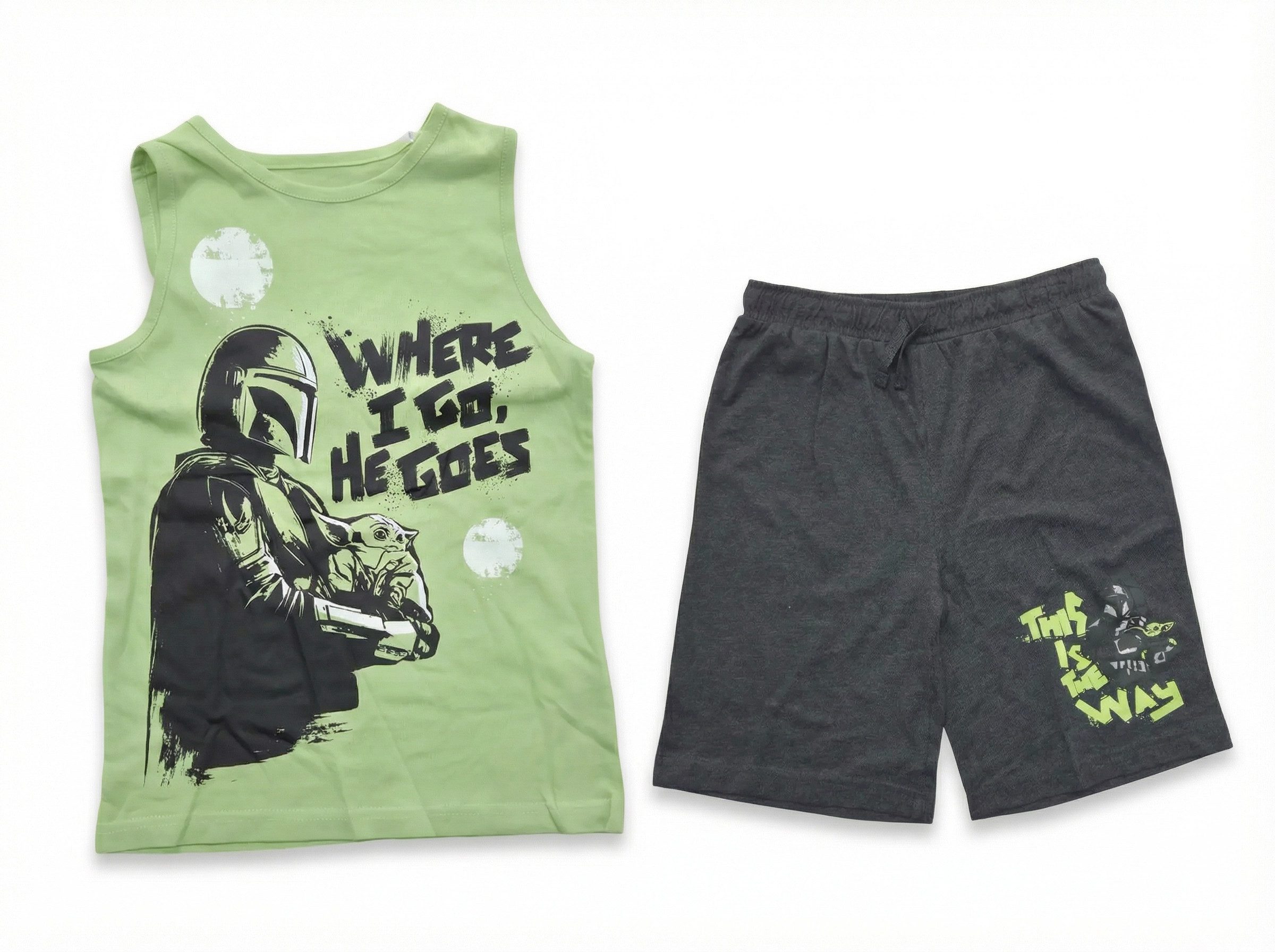 Disney Schlafanzug Star Wars Mandalorian Yoda Jungen Schlafanzug Pyjama Shirt Shorts (2 tlg) Gr. 140 bis 164