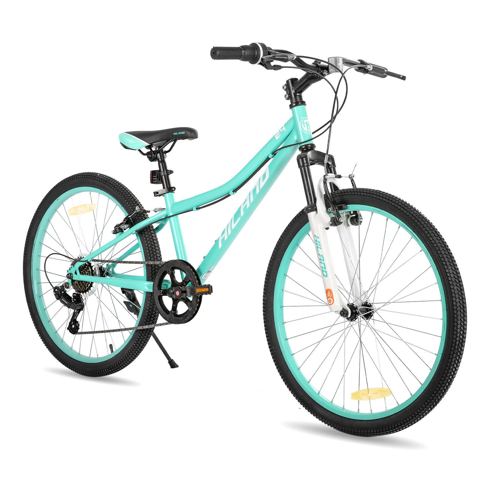 HILAND Kinderfahrrad 24 Zoll Kinderfahrrad ab 6-12 Jahre alt MTB Studenten-Pendlerfahrrad, mit Federgabel 7 Gang, V-Bremse, Hochwertiger Rahmen