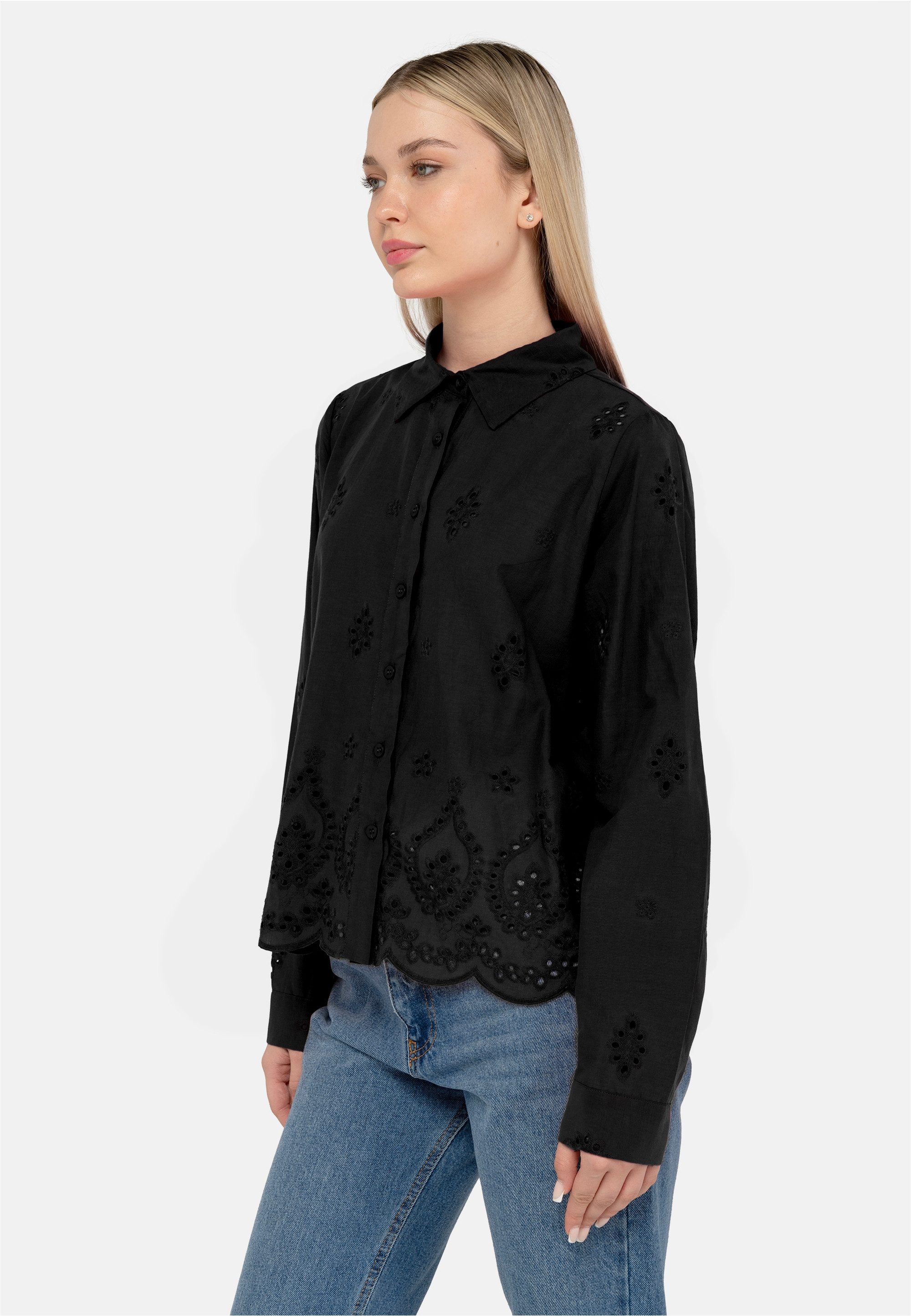freshlions Klassische Bluse Kate (1-tlg) mit luftigem Lochmuster