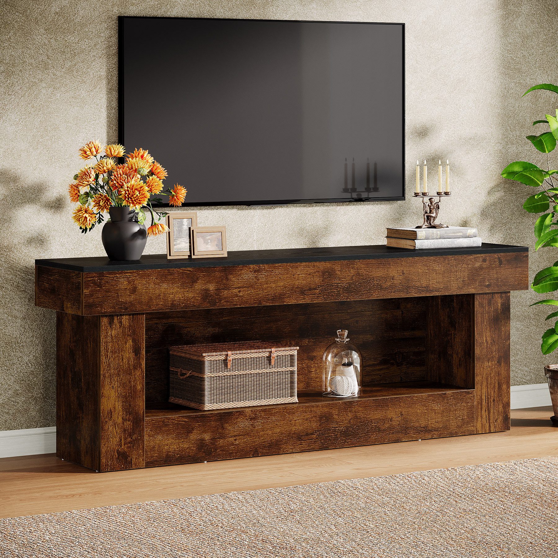 Tribesigns TV-Schrank 160cm TV-Ständer mit offenen Ablageflächen, mit 2 Ablagefächern (für 60/65/70-Zoll-Fernseher, 2-stufiger TV-Schränke & Konsolentisch, TV-Konsole mit offenem Stauraum)