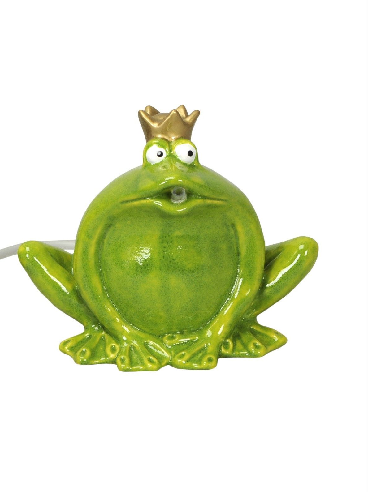 finehomegarden Teichfigur Wasserspeier Frosch mit Pumpe grün Steinzeug Wasserspiel 21x14xH17cm, (1-St), Dekorativer Gartenbrunnen für Teich, Wasserschale, Terrasse & Balkon