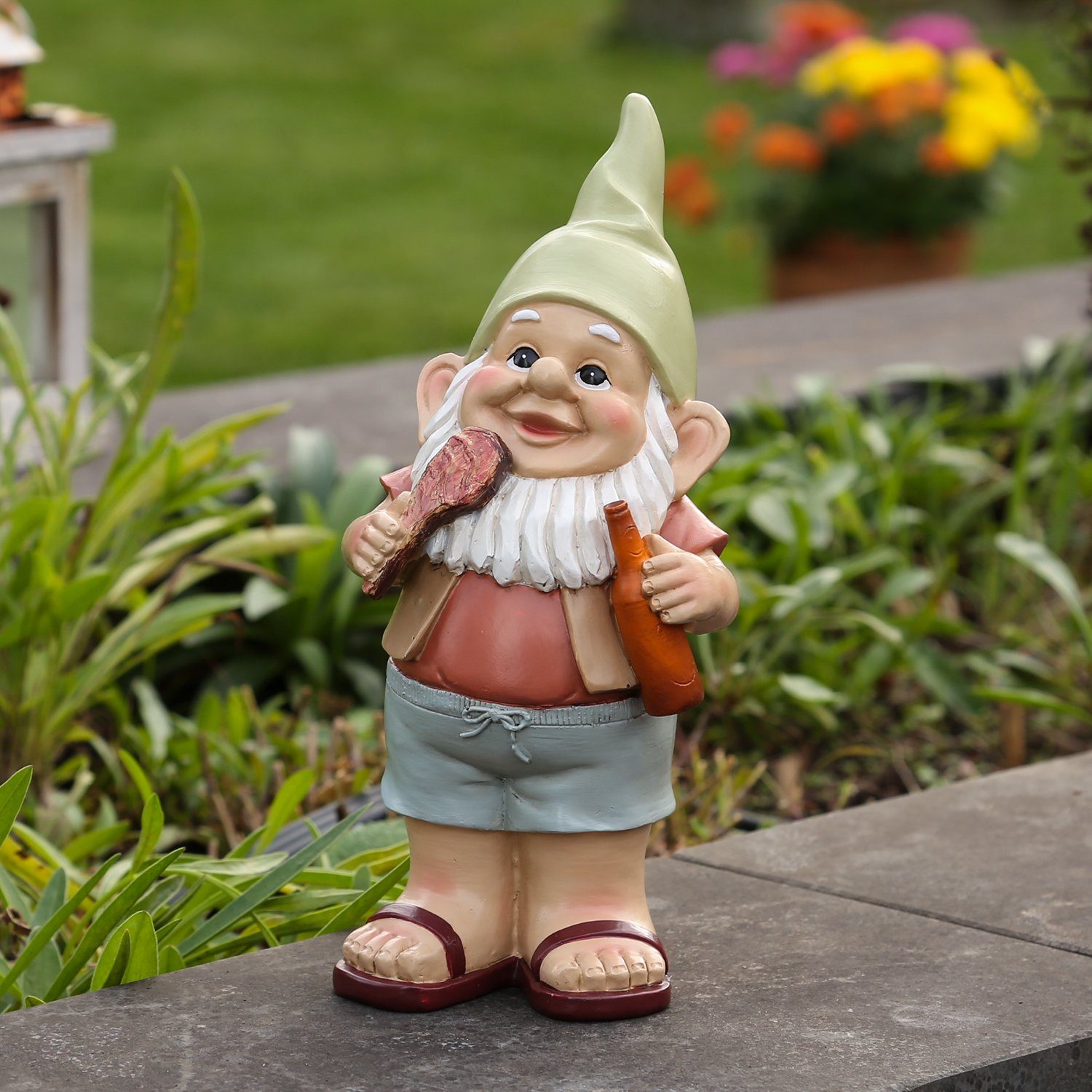 MARELIDA Gartenzwerg SKALLI Zwerg mit Bier Dekofigur Polyresin Gartenfigur Gnom 23cm, (1 St)