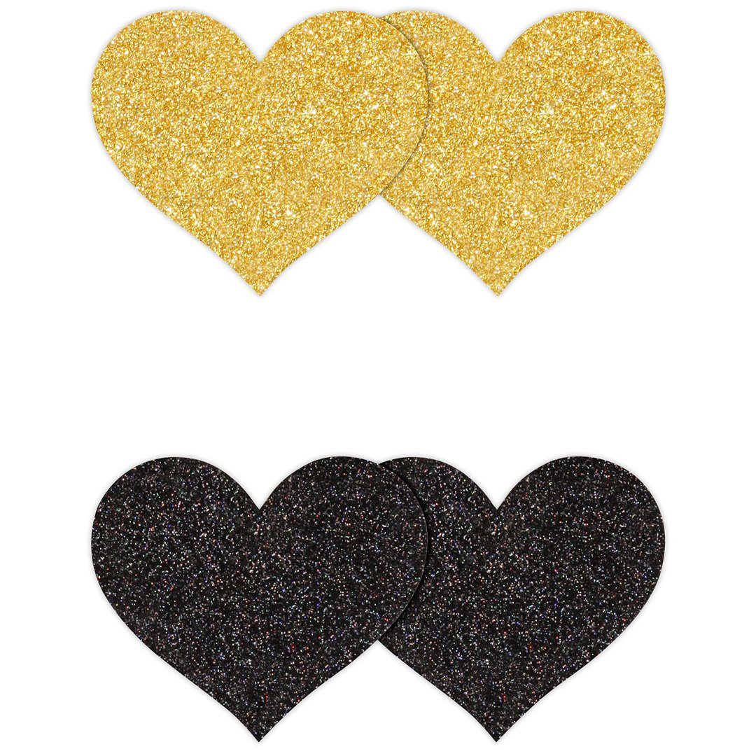 NS Novelties Brustwarzenabdeckung 2 Paar Nippelpasties Herze Glitzer Nippelsticker - gold, schwarz