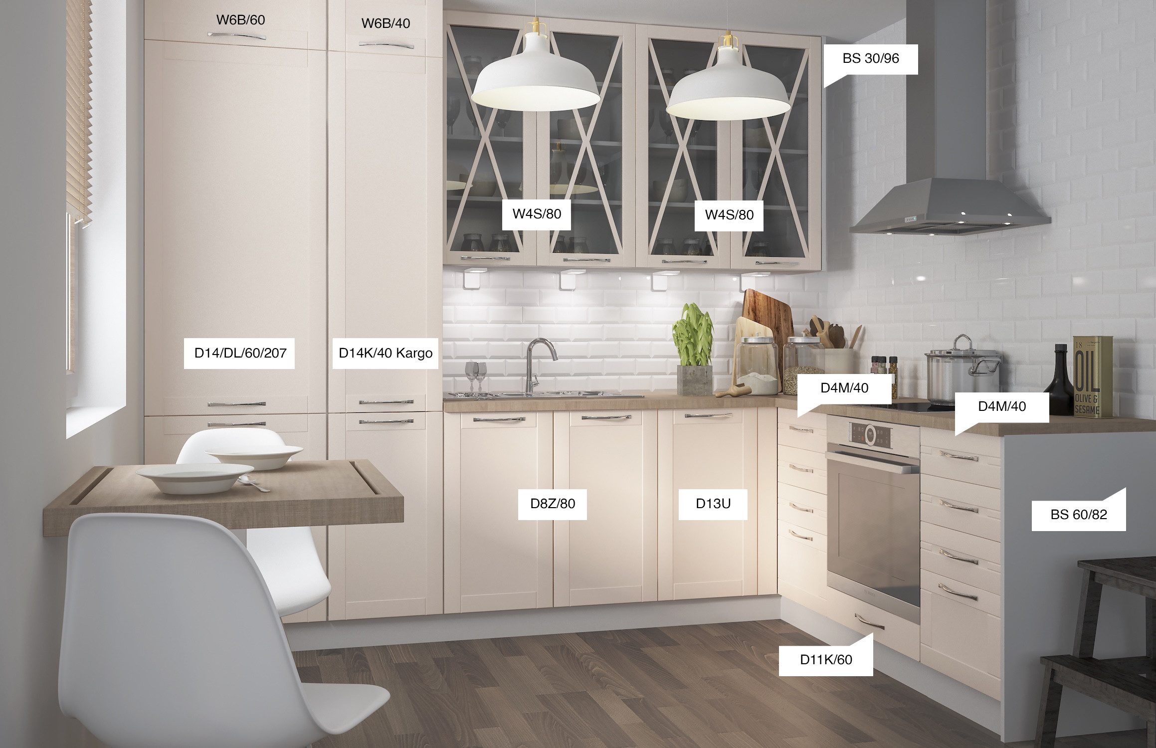 Feldmann-Wohnen Winkelküche Tivoli, (Tivoli), 285x210 weiß cremeweiß matt Teilauszug