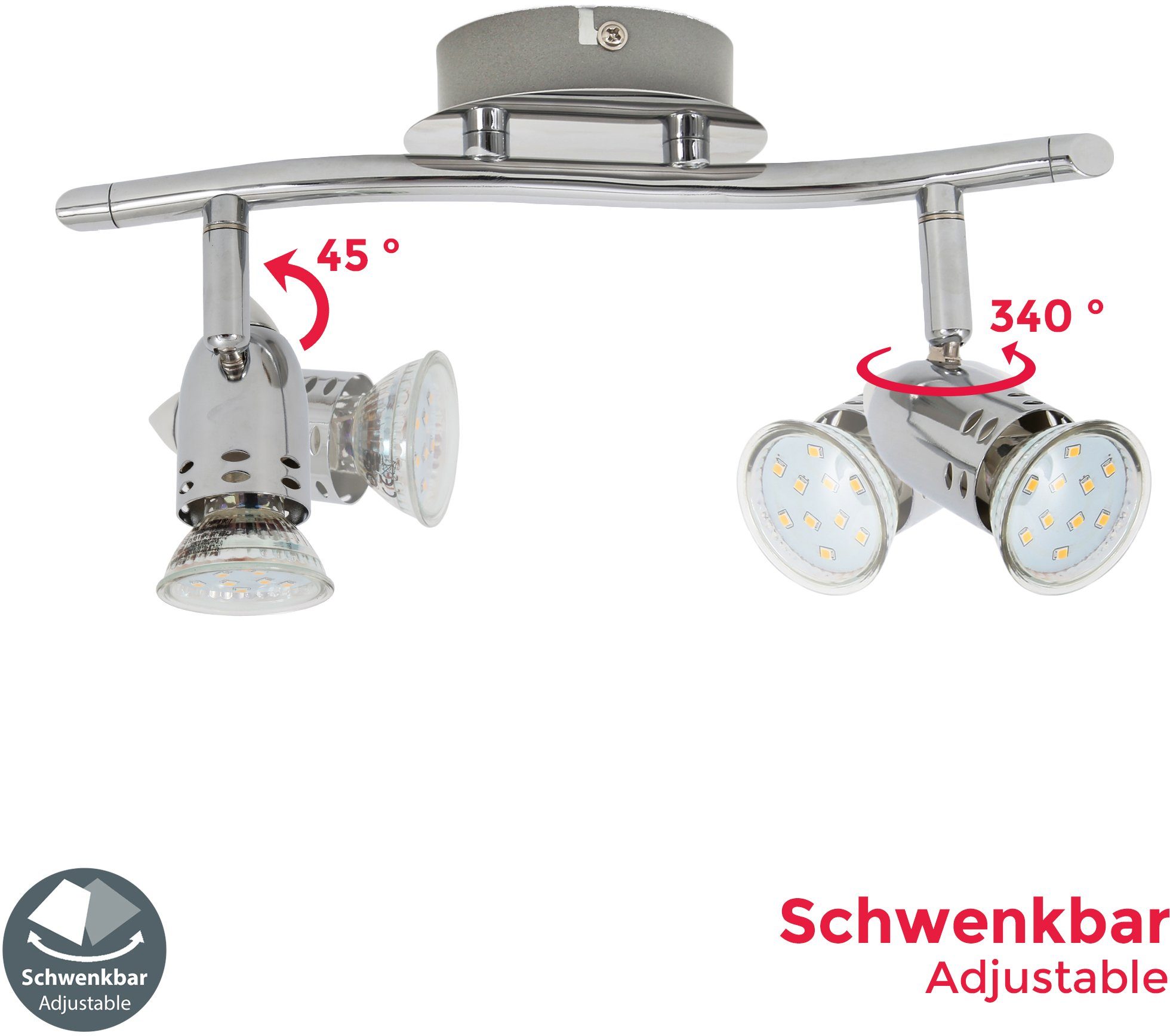 B.K.Licht LED Deckenspots Carina, Warmweiß, Spot, Design, schwenkbar drehbar, wechselbar, LED Deckenleuchte, chrom, Strahler, 6W