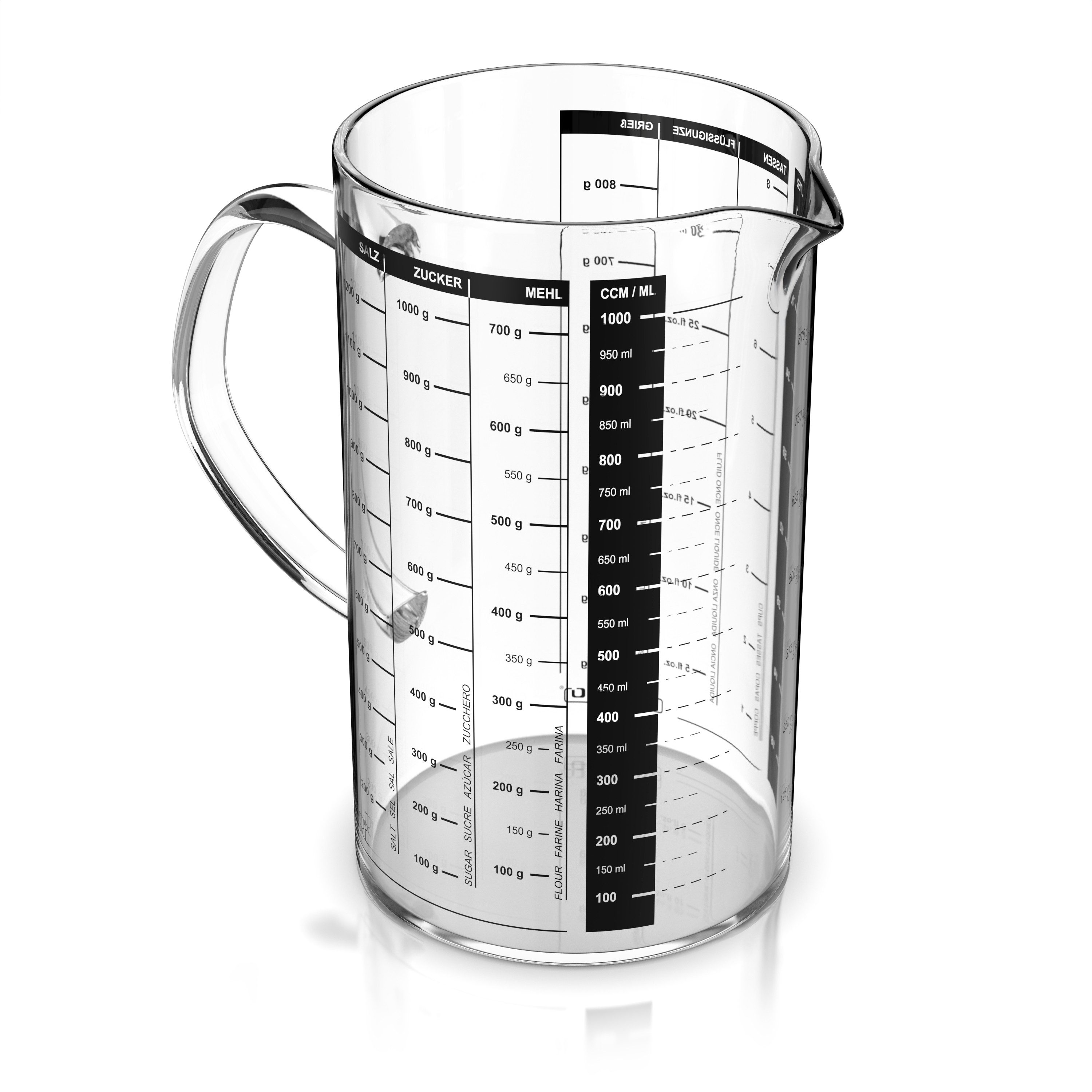 Arendo Мерные стаканы 1 l Glas Messkrug Set, Borosilikatglas, hitzebeständig, Küchenbehälter, Glas, präzise Skala, hitzebeständig, mikrowellengeeignet, 1000 ml