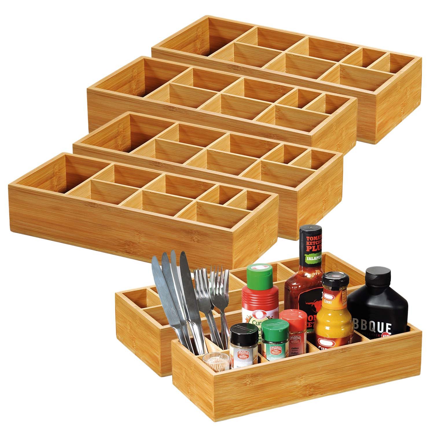 Kesper Besteckträger 6 Stück Grillbox - Bambus, 36 x 15cm, (6-tlg), unterschiedlich große Fächer