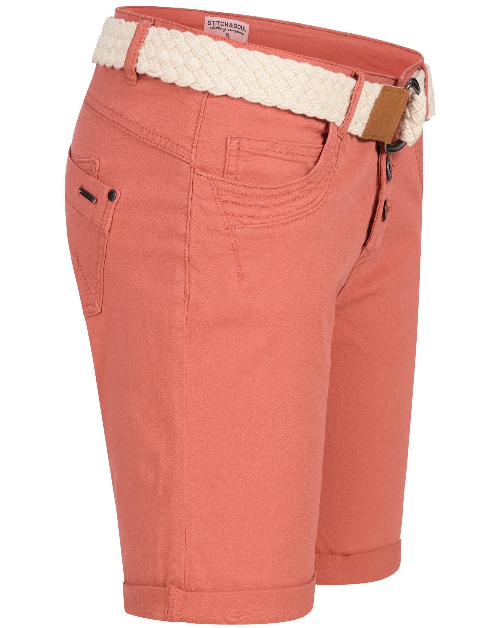 Stitch & Soul Bermudas Damen Short Bermuda kurze Hose Sommer Chino Stoff Hose mit Gürtel
